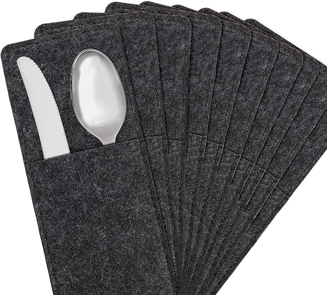 miqio ® - Designer cutlery bags made of felt, washable | Set of 10 | Scandinavian decoration - matching place mats, place set, tablecloths | dark grey anthracite