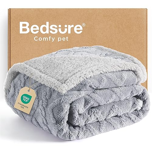 Bedsure Waterproof Dog Blankets for Large Dogs - Pet Blanket for Couch Protector Washable, Premium Jacquard Coral Fleece Cat Throw Blanket, Soft Plush Reversible Furniture Protection, 50"x60", Grey