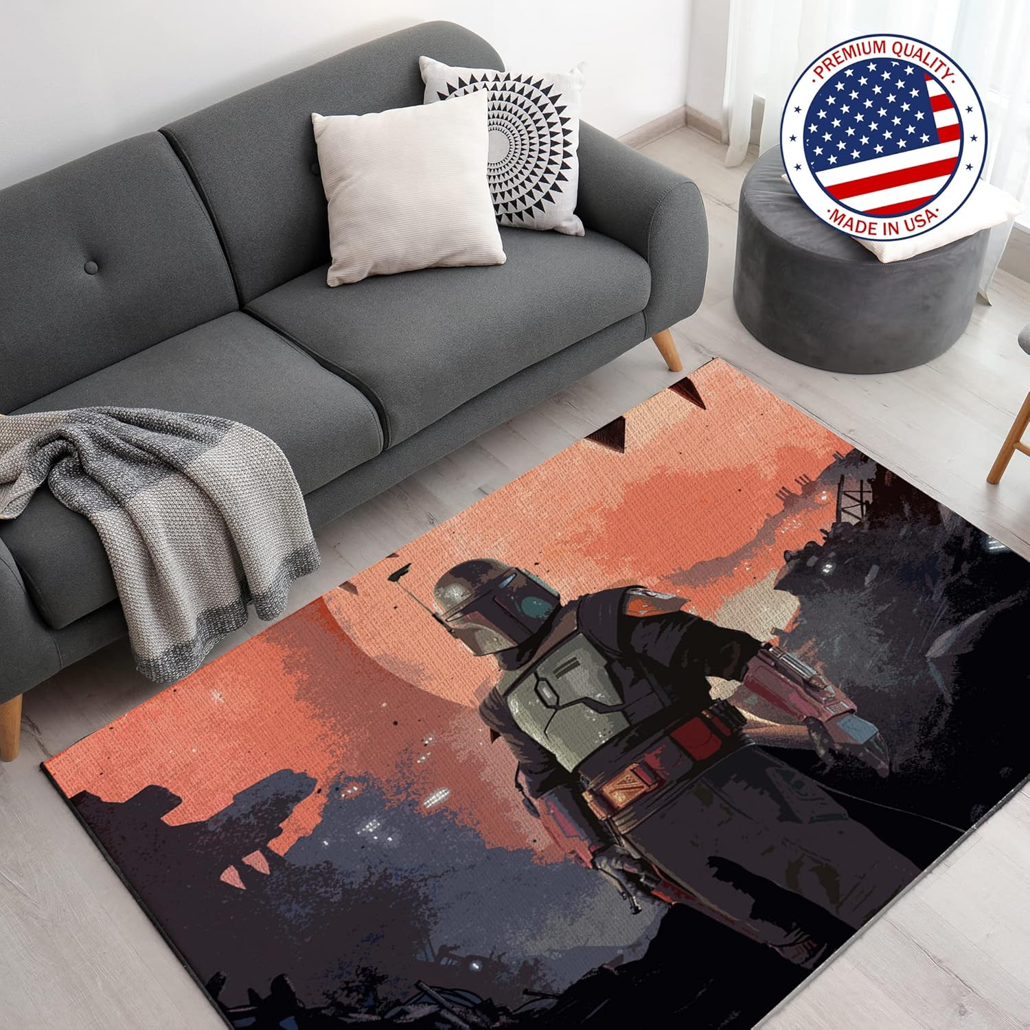 DreamController Starwarrs Bobba Fett Custom Rugs for Gamer Room (62x40inch)| Playroom Carpets Inspired by Games & Anime Decor for Gamers | Gamer Room Decor for Kids Teen Anti-Slip Gaming Mats