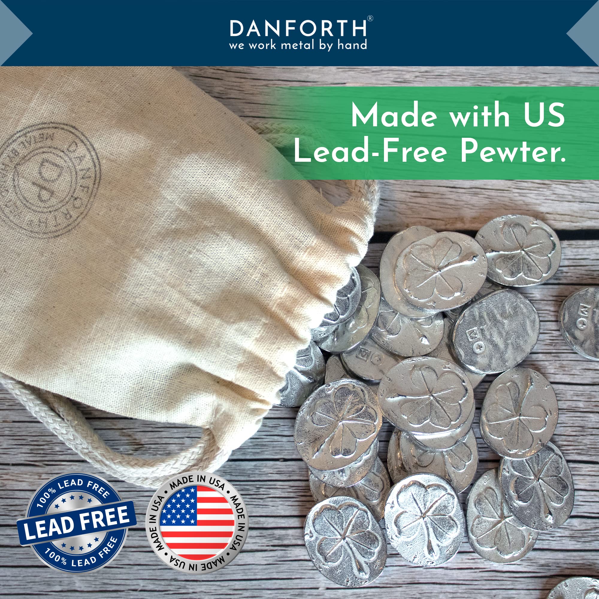 Amazon.co.jp: DANFORTH ヴィルメイン 四つ葉のクローバー ポケットトークン/コイン ピューター 幸運のチャーム アメリカ製  (50枚パック) : ホビー