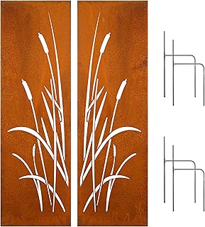 Edelrost Sichtschutzwand 2er Set Schilf 160x50 cm inklusive Bodenanker