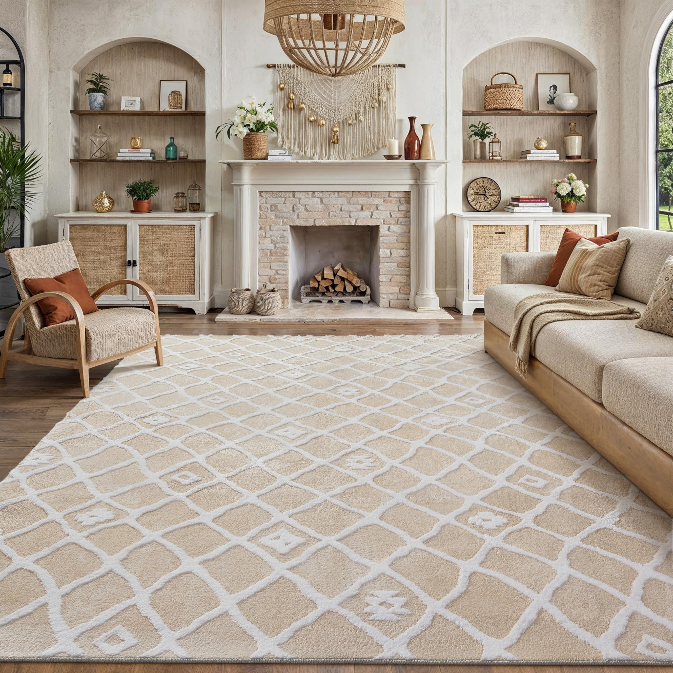 Photo 1 of PureCozy 8x10 Washable Area Rug Beige Ivory Non Slip Moroccan Shag Carpet