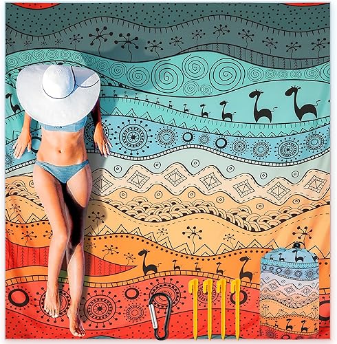 Miniatura 31 de Manta de playa impermeable a prueba de arena, extra grande, 79 x 83 pulgadas, 120 x 108 pulgadas, para 1-8 adultos, de secado rápido, duradera