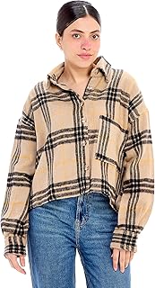 قميص عصري كبير الحجم بنقشة مربعات للنساء من ريفين - لون بيج