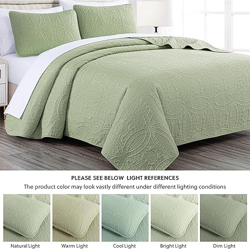 Vista 57 de Chezmoi Collection Austin - Juego de colcha tamaño Queen de 3 piezas Pinsonic acolchada de gran tamaño, tamaño Queen, terracota