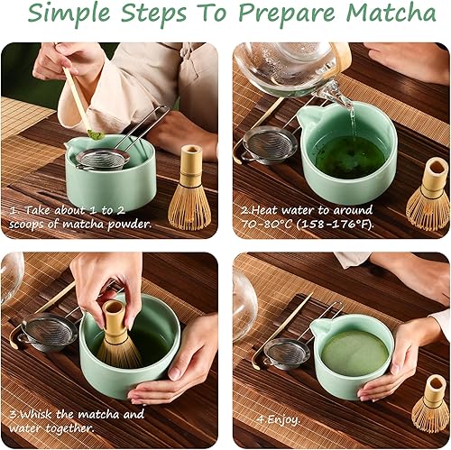 Miniatura 5 de Juego de batidor de matcha, batidor de matcha de bambú (Chasen), cuchara tradicional (chashaku), tamiz de acero inoxidable,Herramientas de té