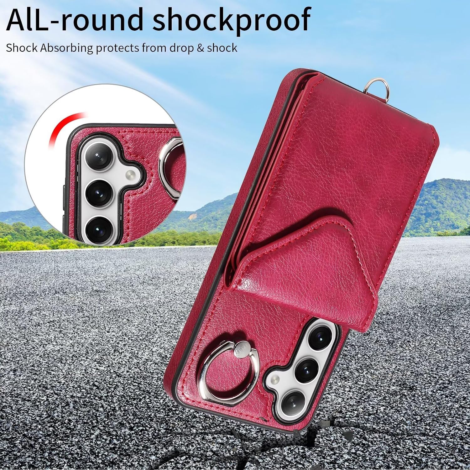 Compatible with Samsung Galaxy S24/S25 Wallet Case, Premium PU Leather with 5 Card Slots Durable Ring Holder Phone Case with Strap, Ejector Pin & SIM Card Storage, Protective Shockproof Phone Cover