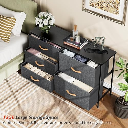 Miniatura 6 de Nicehill Cómoda para dormitorio con 5 cajones, organizador de cajones de almacenamiento, cómoda ancha para armario, ropa, niños, guardería, soporte