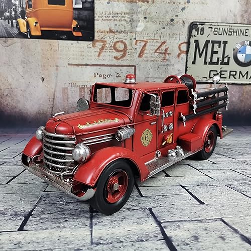 Miniatura 9 de Modelo de camión Retro Fire Diecast Metal Miniature Vehicles Large Fire Fighting Truck Decor Home Antique Truck Decor Automotive Decor 16.4'' de