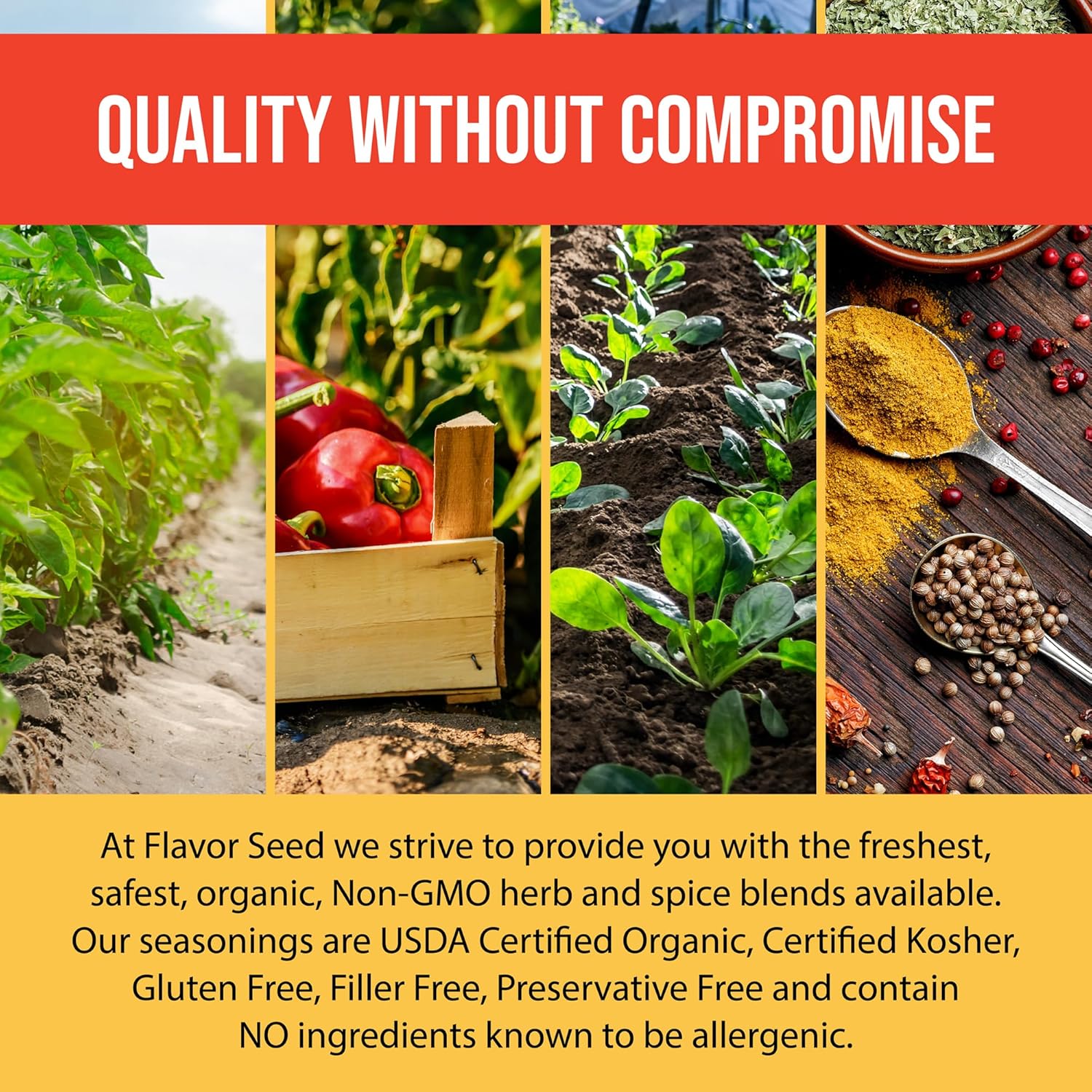 Organic Seasoning Gift Set by Flavor Seed, 4 Glass Shaker Jars of Organic Spice Blends for Grilling & Cooking - Gluten Free, Kosher, Vegan, Non-GMO