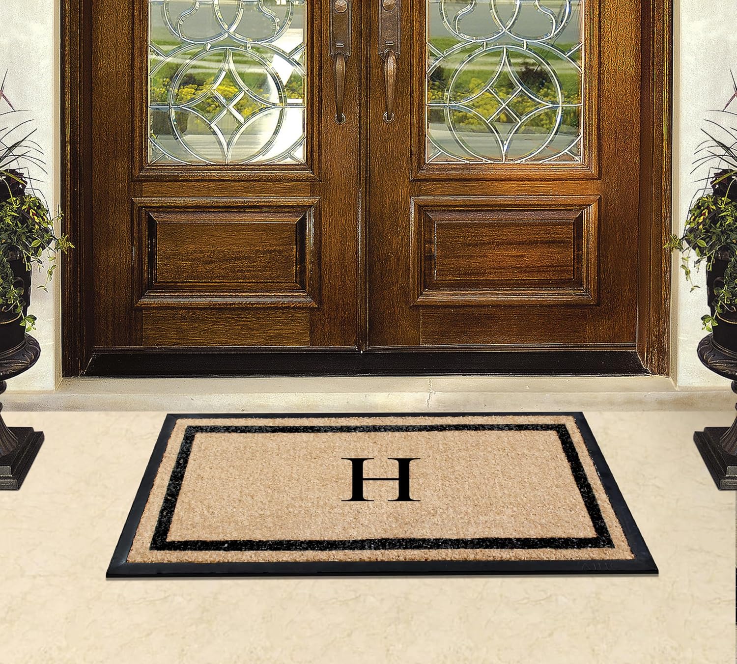 A1 HOME COLLECTIONS A1HC Natural Coir Monogrammed Doormat for Front Door, 24x48, Anti-Shed Treated Durable Mat Heavy Duty,Low Profile,Easy to Clean,Long Lasting Front Porch Entrymat, Plain Coir Black