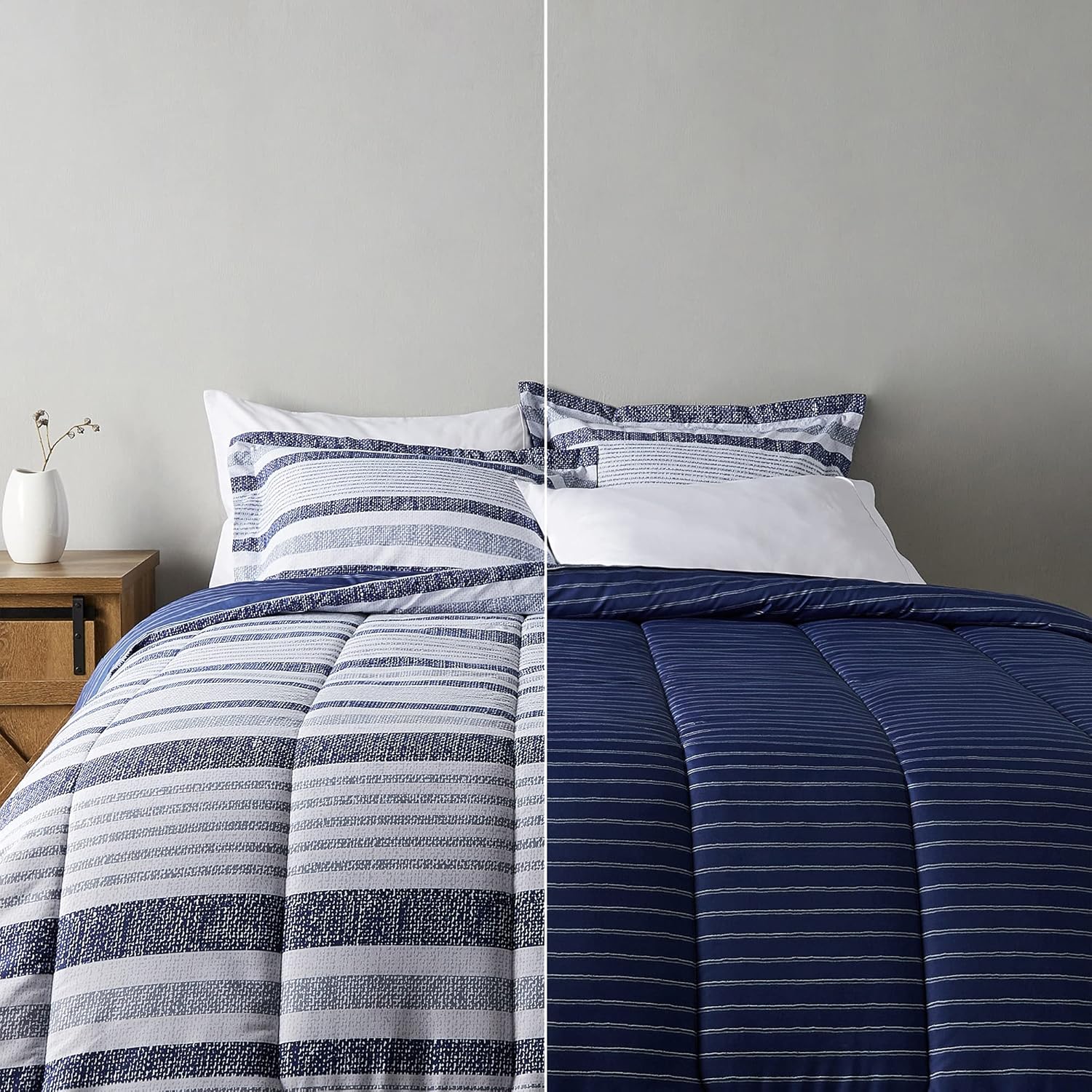 Amazon Basics Full/Queen Size Comforter Sets, Ultra-Soft Lightweight Microfiber Reversible 3-Piece Bedding, Pink Floral