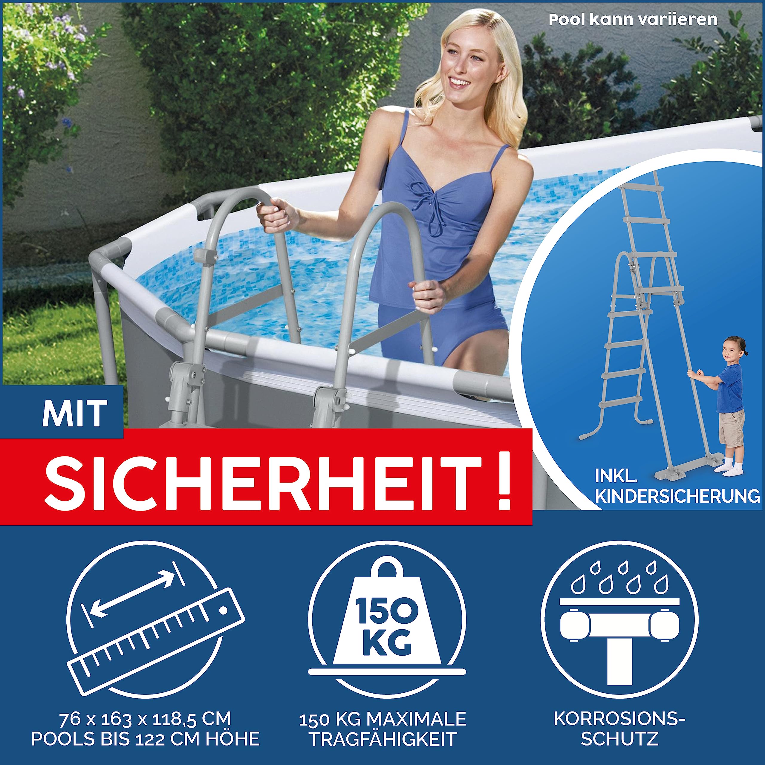Bestway Power Steel Swim Vista Series Frame Pool Komplett-Set mit Filterpumpe 549 x 274 x 122 cm, Steinwand-Optik (Cremegrau), oval