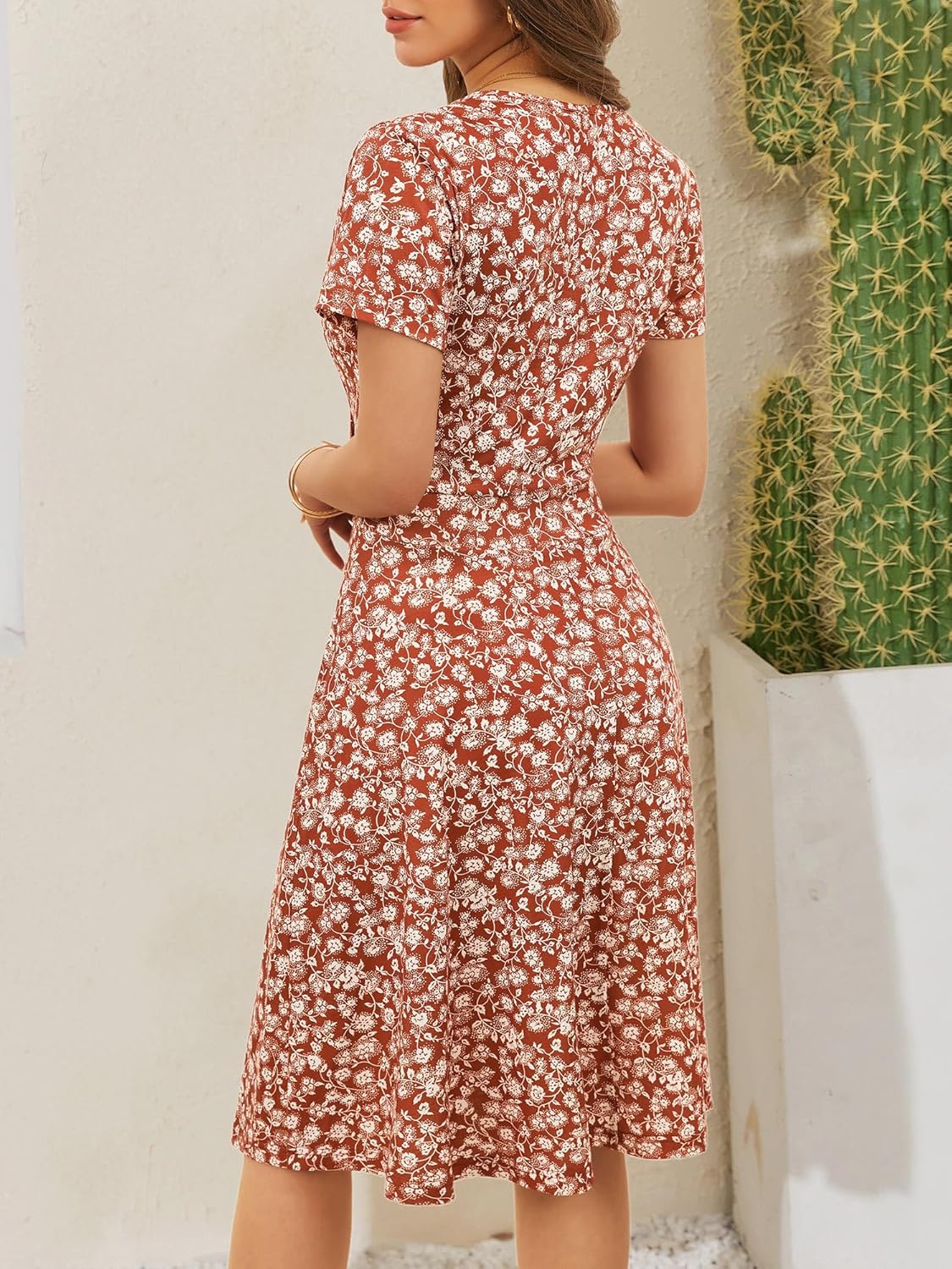 MSBASIC Womens Summer Wrap V Neck Casual Dresses Floral Short Sleeve A-Line Midi Sundress
