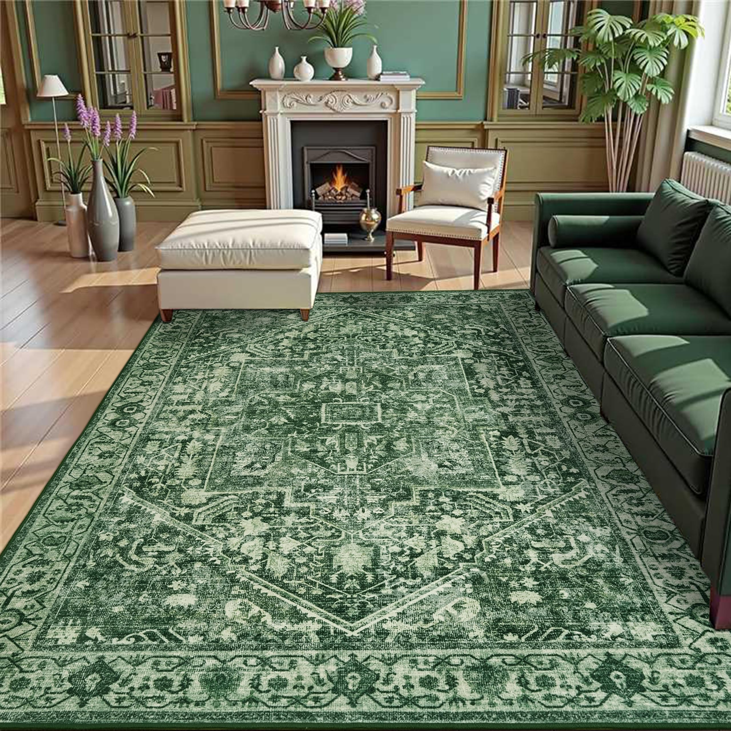 Cekene Boho Waschbarer Teppich Rund 120cm Braun Runder Teppiche Wohnzimmer rutschfest Schlafzimmer Tepich Moderner Kurzflor Rund Teppiche für Kinderzimmer Esszimmer Büro