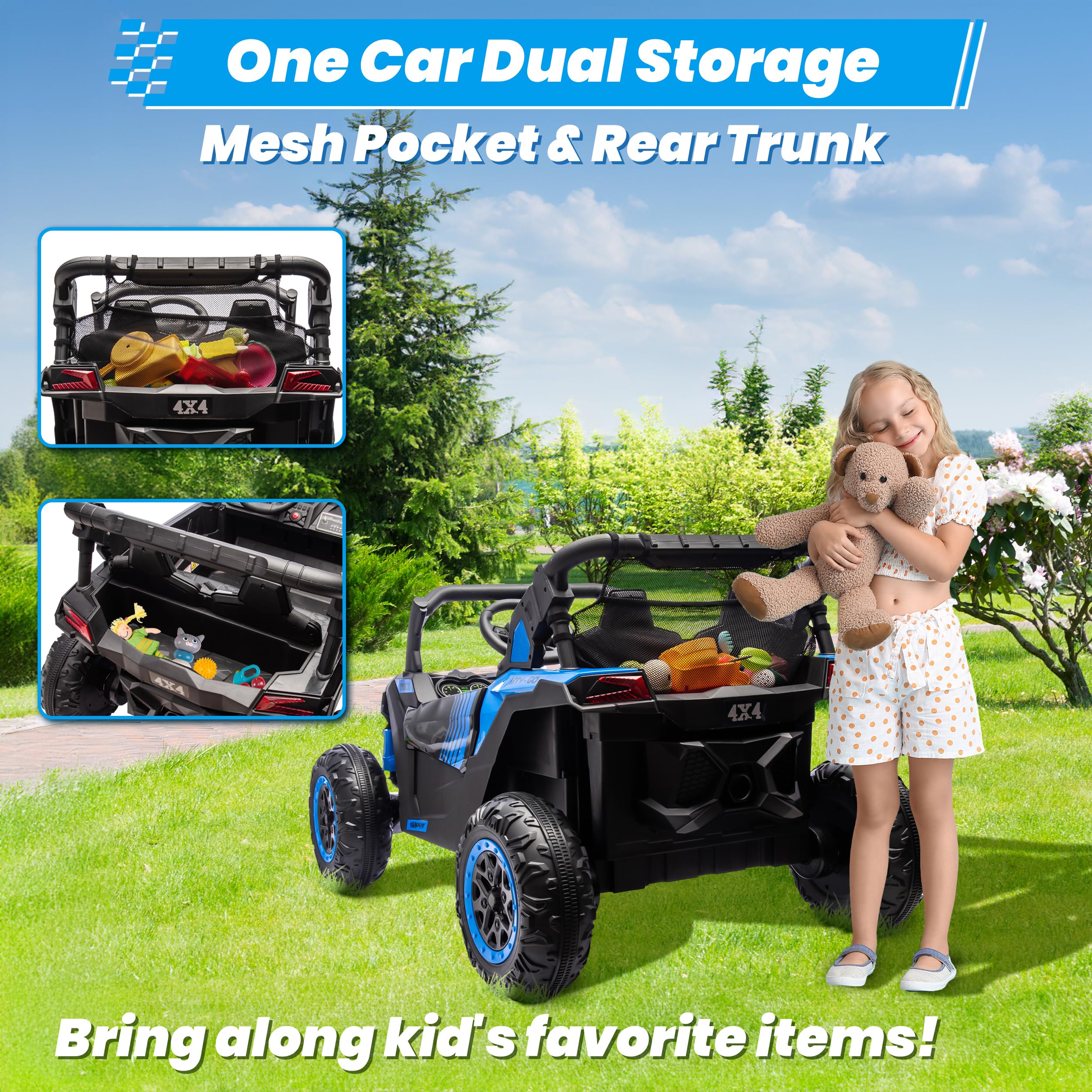 24V Ride on Car 2 Seater Ride on Toys for Big Kids 4WD 4X200W Off-Road Powerful UTV Ride on Truck Electric Vehicle Birthday Gift for Boys & Girls Ages 3-8, Blue - 5