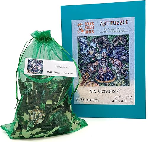 Miniatura 9 de Rompecabezas de madera para adultos, piezas de forma única, fabricado en los Estados Unidos por FoxSmartBox - 270 piezas - Six Geniuses