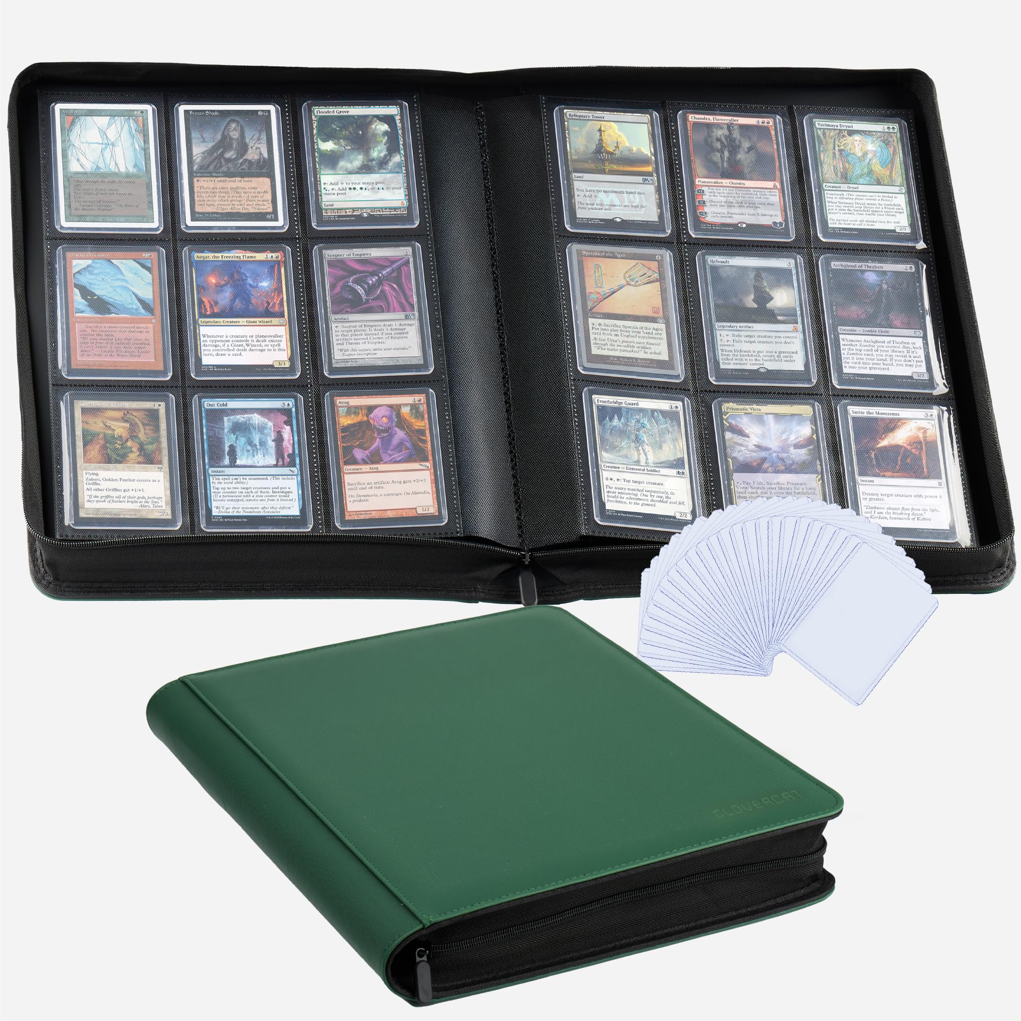 CLOVERCAT 9 Pocket Topload Card Holder,Trading Binders for Card Collection, Case Book Fits 252 Cards with 20 Removable Sleeves Storage Carrying Case, For Gaming Cards, Yugioh, MTG and TCG(Green)