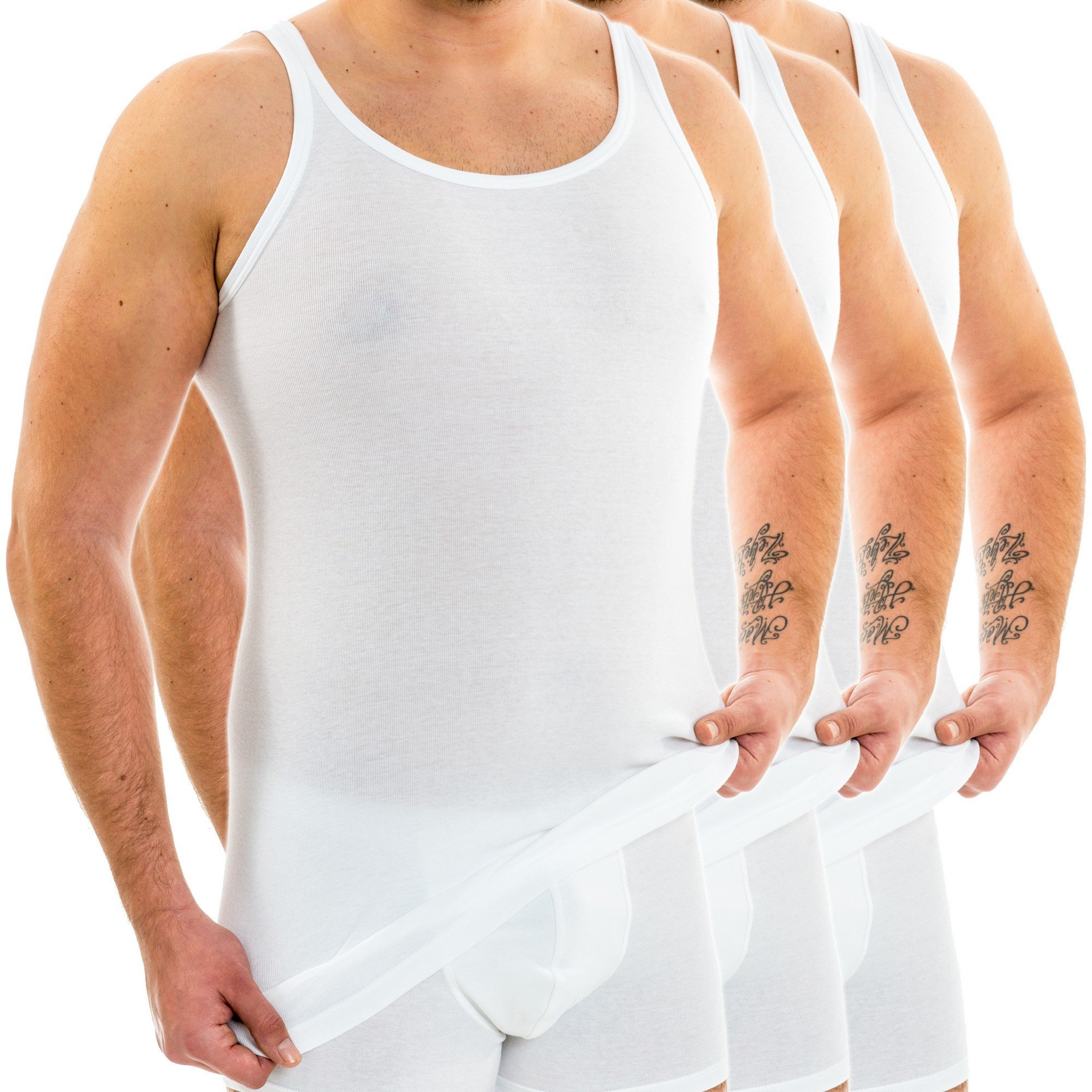 HERMKO 3007 3er Pack extralanges Herren Unterhemd (+10 cm) Tank Top aus 100% Bio-Baumwolle