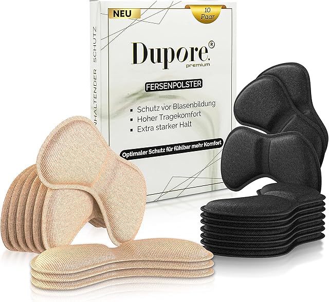 20 x DUPORE Premium wyściółka na pięcie innowacyjna ochrona pięty samoprzylepne poduszki na pięcie wysoki komfort i ochrona przed pęcherzami i tarciem ostrogi piętowe uchwyt na zbyt duże buty