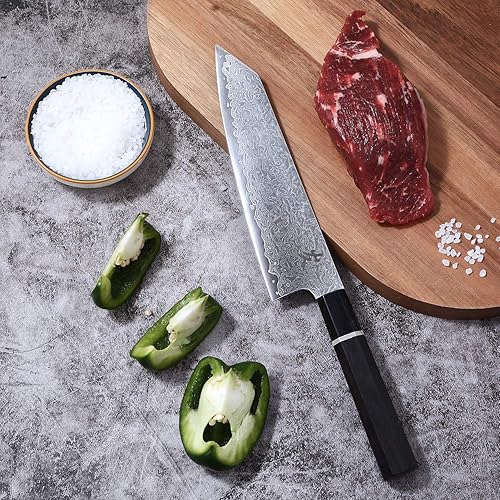 Miniatura 7 de SAMCOOK Kiritsuke Cuchillo de chef – Cuchillo profesional afilado de Damasco de 8 pulgadas – Cuchillo japonés VG-10 de acero inoxidable de alto