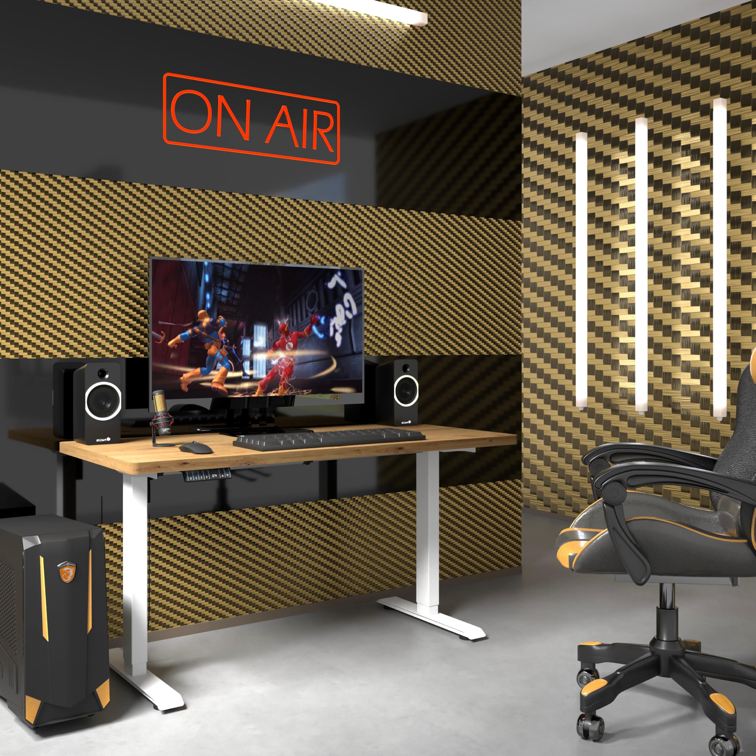 Homlando Elektrisch Schreibtisch, Bürotisch mit Automatikfahrt, Höhenverstellbar mit Höhenverstellung, Steh-Sitz Schreibtisch Home OfficeBIMotion 1S 140x70x3,2 cm Eiche Artisan/Weiß Gestell