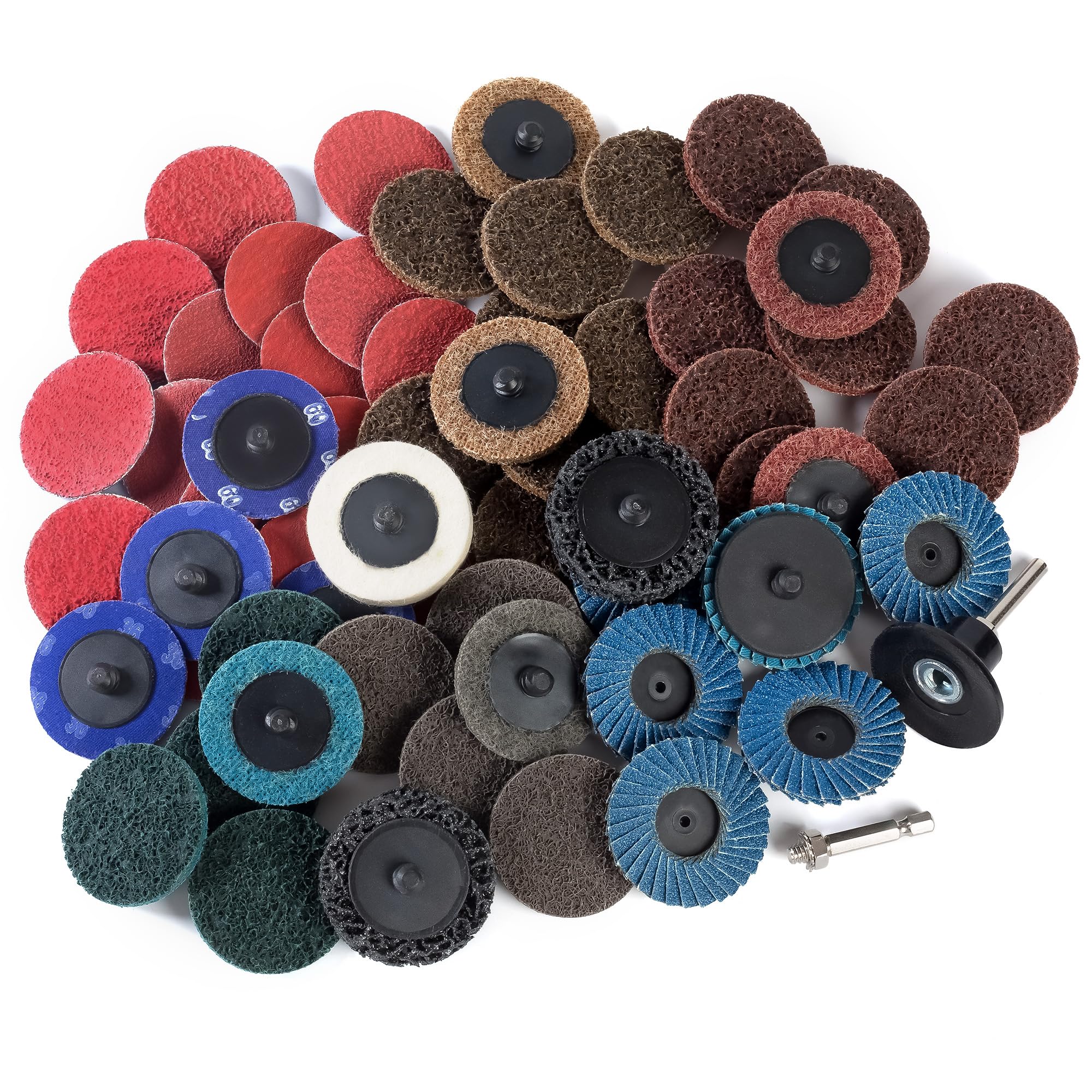 Set di 60 dischi abrasivi da 2 pollici a cambio rapido con supporto per gambo da 1/4" adatto a vari dischi di blocco per smerigliatrice ampiamente utilizzati per condizionamento superficiale,
