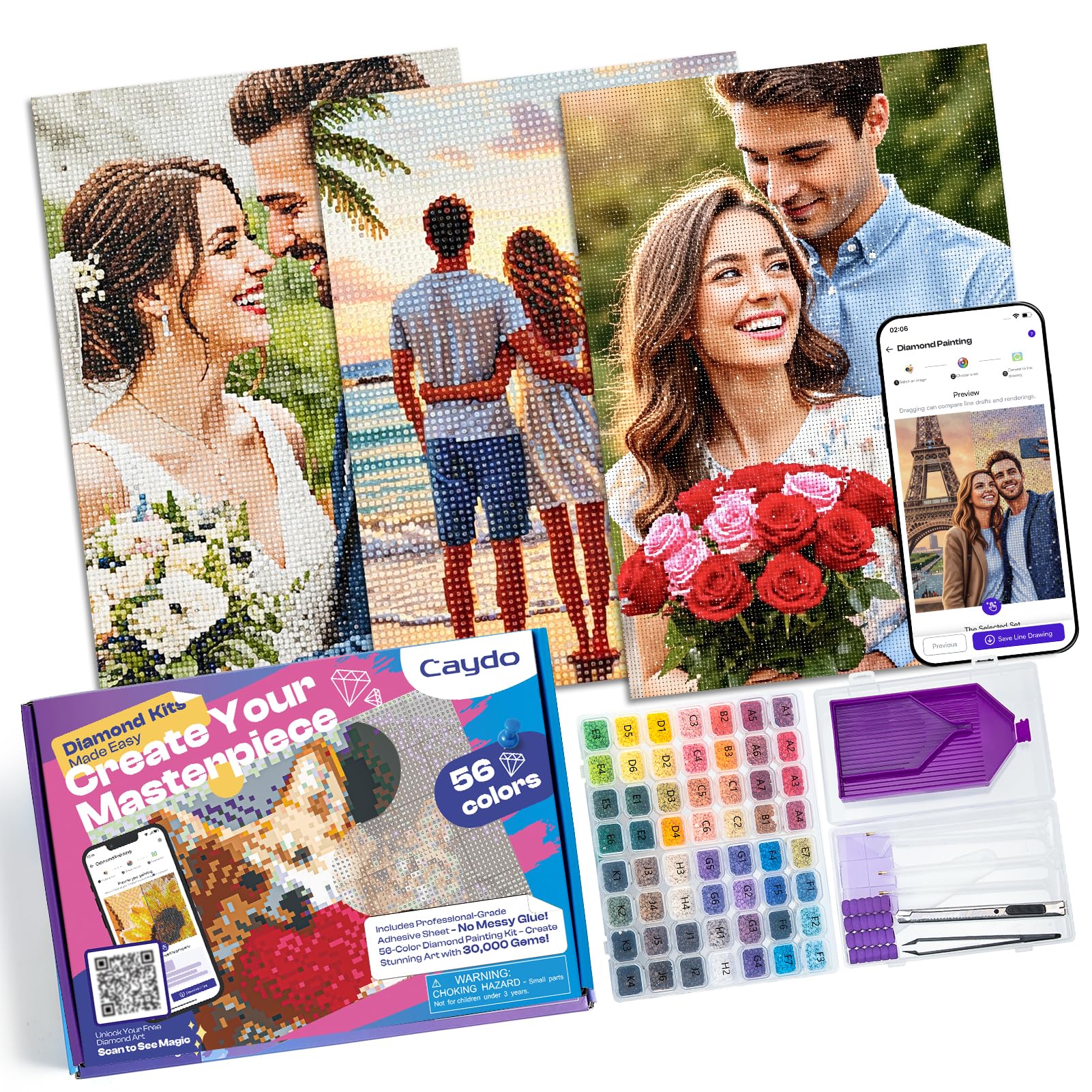Amazon.com: Caydo 3 Pack Quick Custom Diamond Painting Kit with