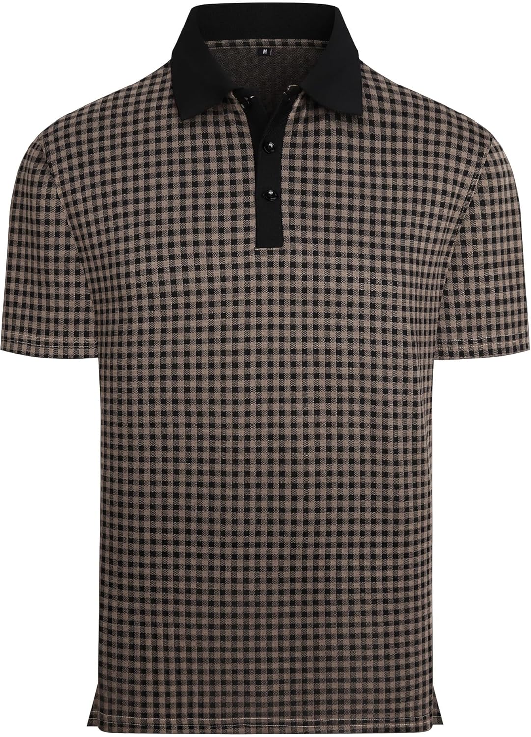 Alex Vando Mens Check Golf Shirt Contrast Rib Collar Short Sleeve Polo Shirts for Men