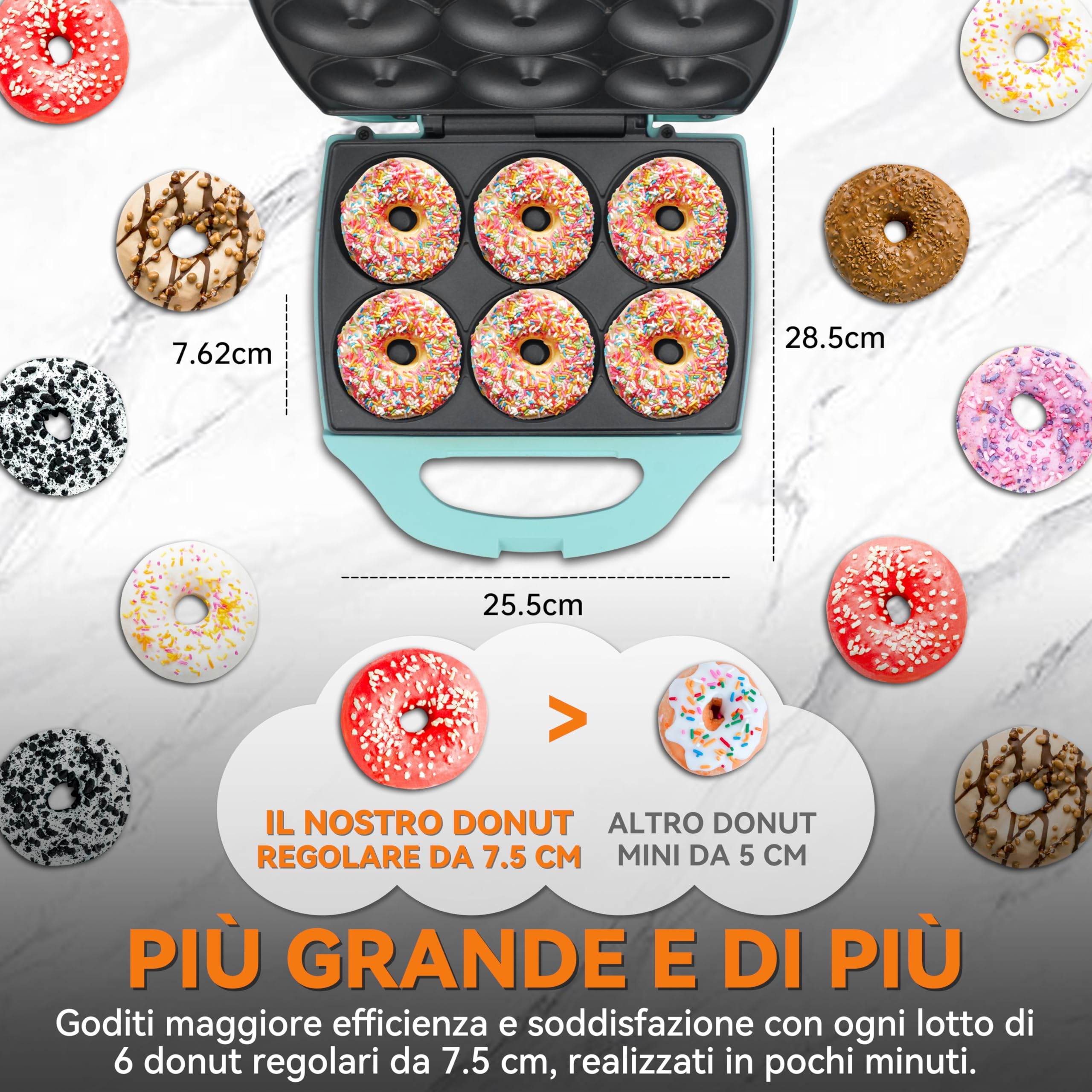 Baker’s Friend Macchina per ciambelle per la casa, macchina per fare mini dounts da 6 x 7.5 cm per, macchina per fare ciambelle, teglia per mini ciambelle, piastra per ciambelle, Aqua