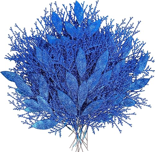 Miniatura 2 de Winlyn 30 piezas de hojas artificiales de Navidad en aerosol, púas de cedro, adornos dorados para árbol de Navidad, tallos florales para coronas de
