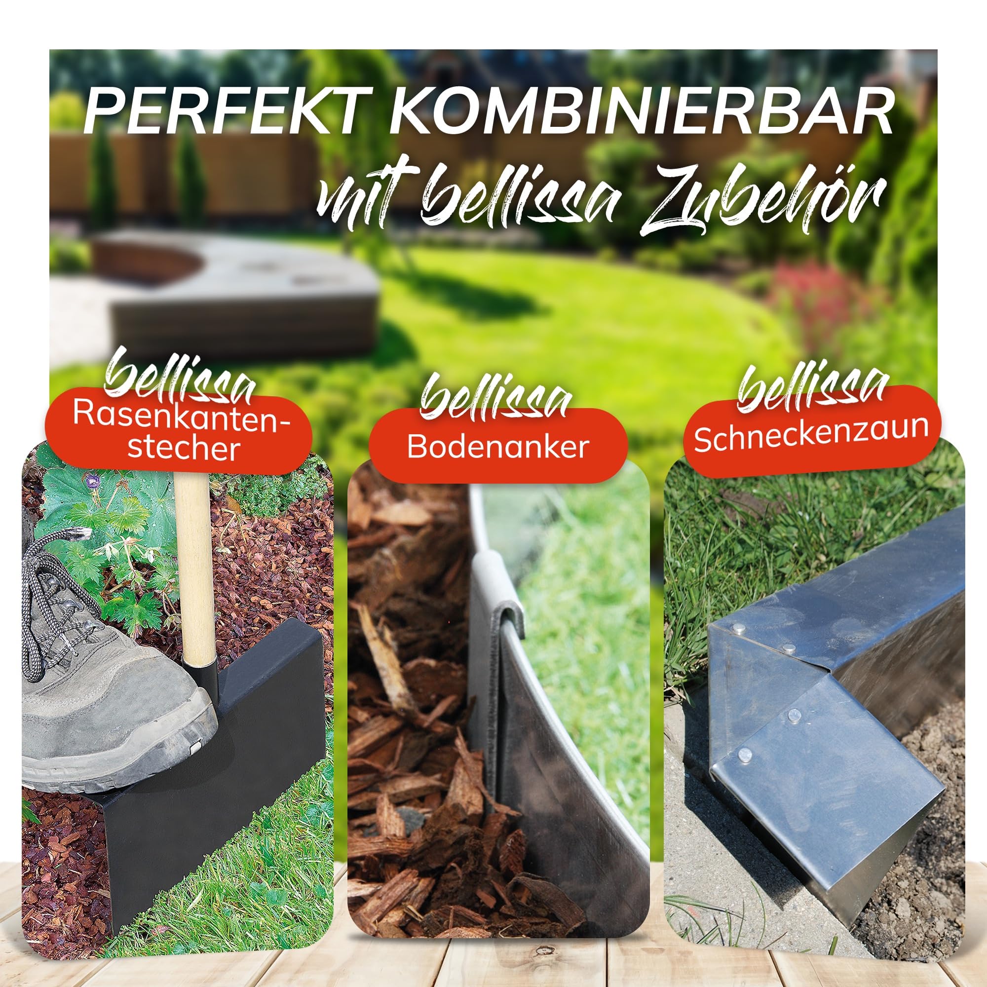 bellissa Mähkante für Mähroboter 20 Stück Feuerverzinkt 43,7x12 cm | Befahrbare Rasenkante, Gesamtnutzlänge ca. 8 m, einfach zu verlegen, Beetbegrenzung für Garten, Rasen & Beet