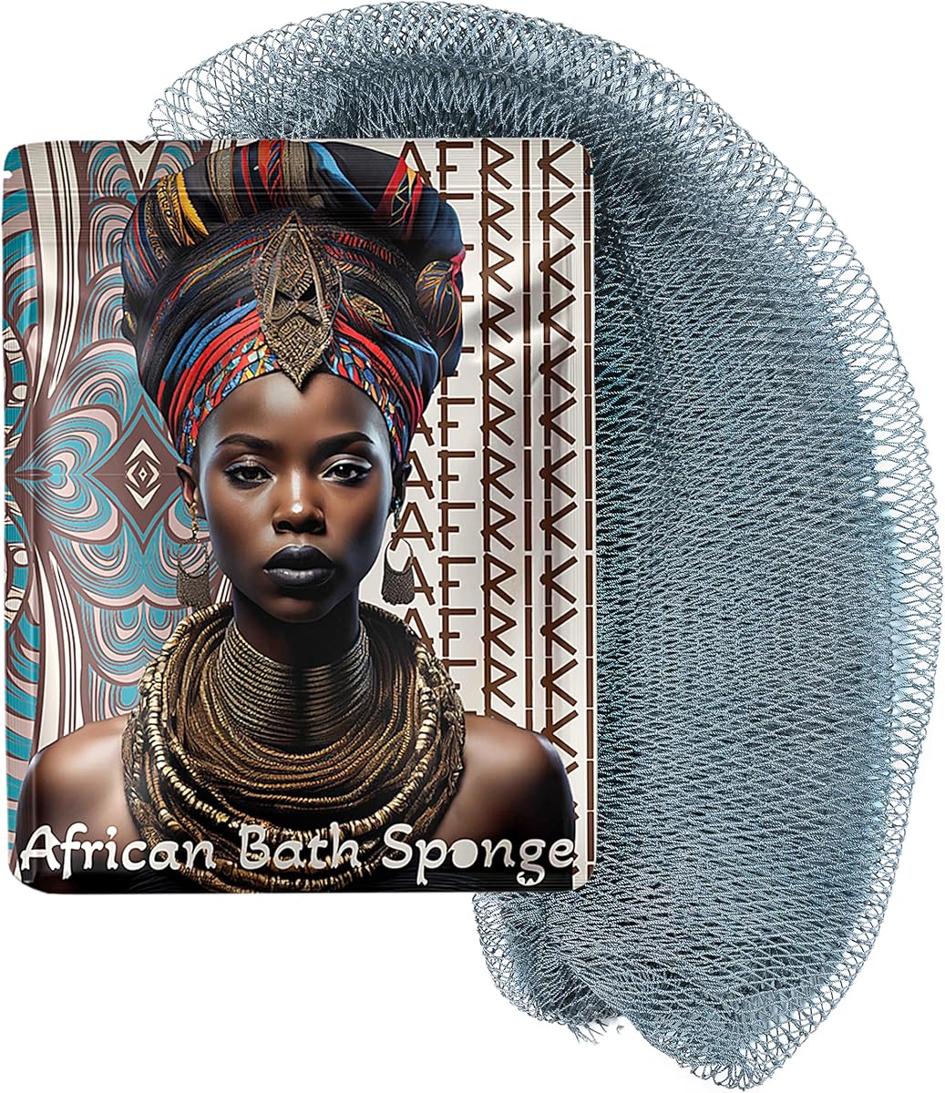 AFRIKI African Net Sponge – Exfoliating Body Scrubber, Black Owned & Rooted in Africa, All Skin Types | 45 in Long (Slate)