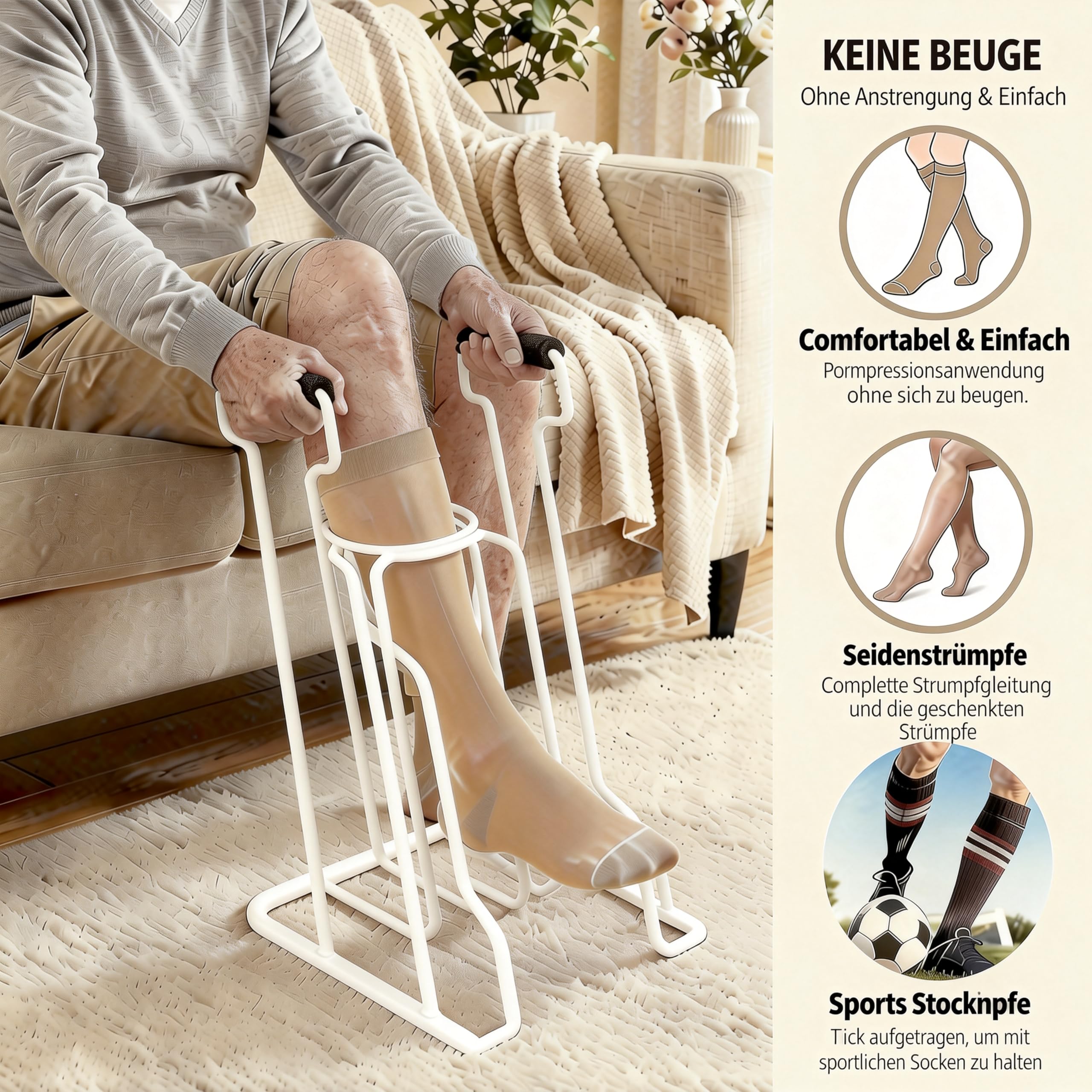 Infila Calze per Anziani in Metallo, Attrezzo Infila Calze Elastiche e a Compressione, Doppia Impugnatura, per Calze fino a 42 cm di Circonferenza, Ideale per Mobilità Ridotta