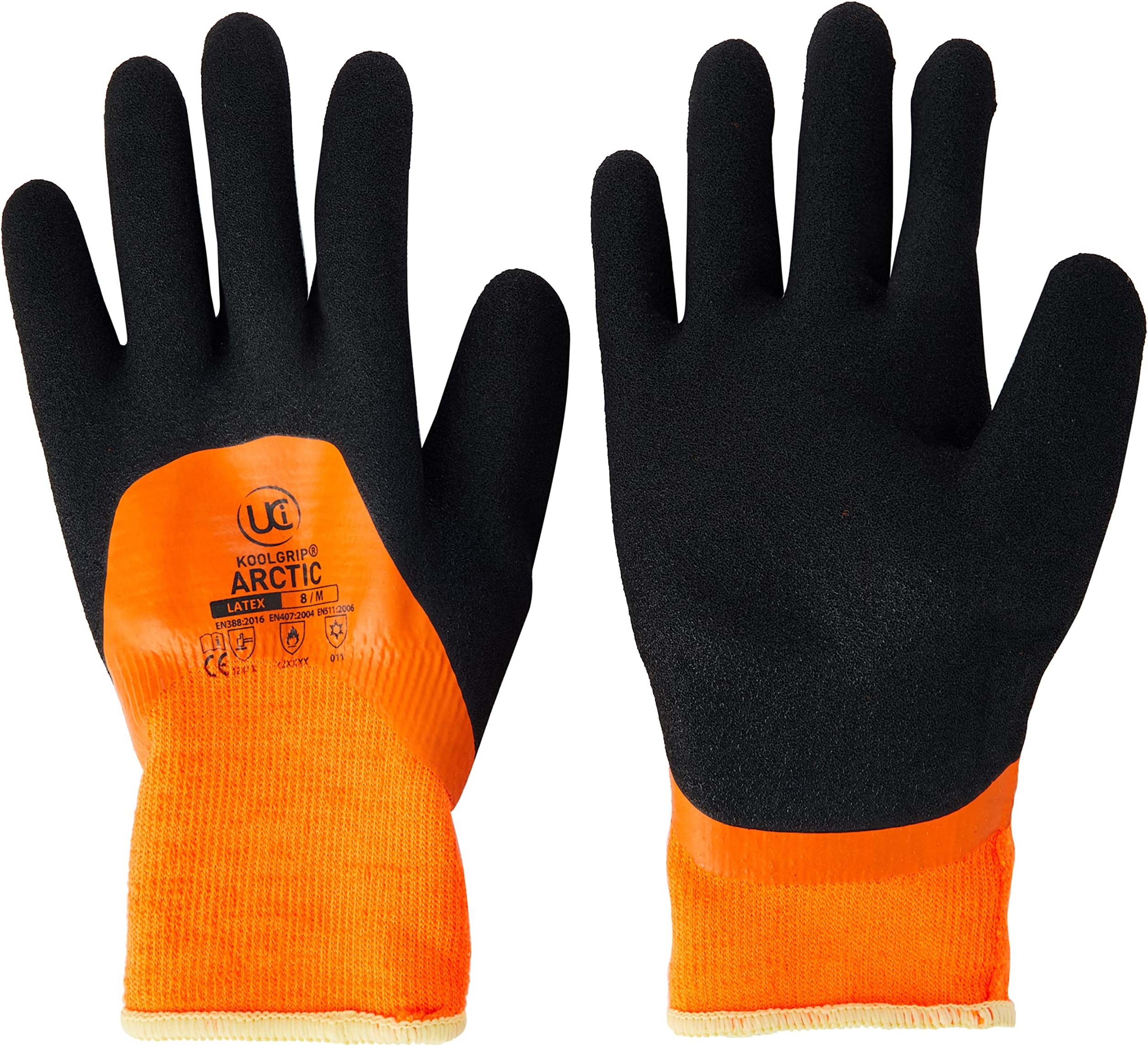 KoolGrip ARCTIC Thermal Dual Latex Waterproof Grip Work Gloves ORANGE (8/Medium)