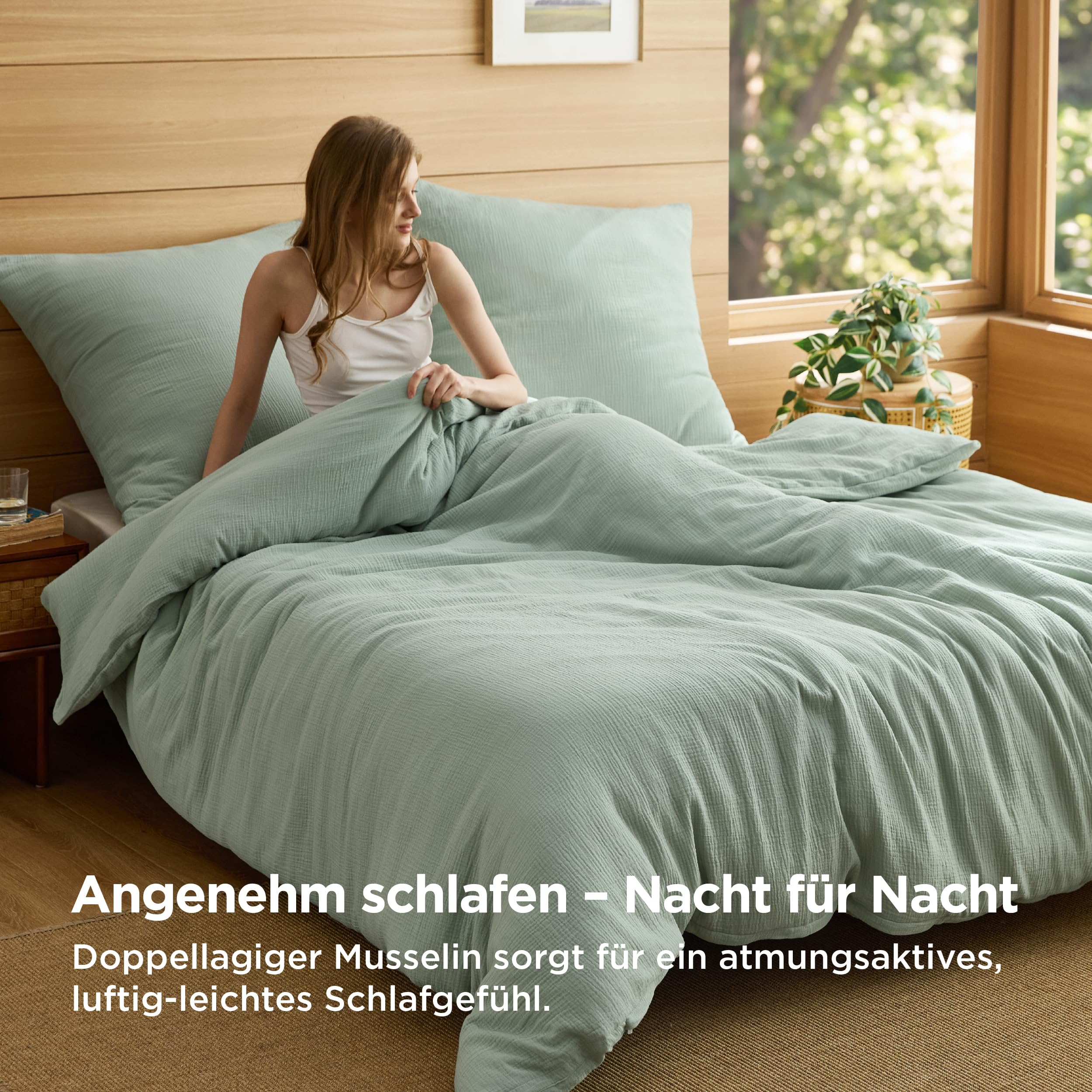 BEDSURE Musselin Bettwäsche 135x200 2-teilig 100% Baumwolle Oeko-TEX Zertifiziert Grün