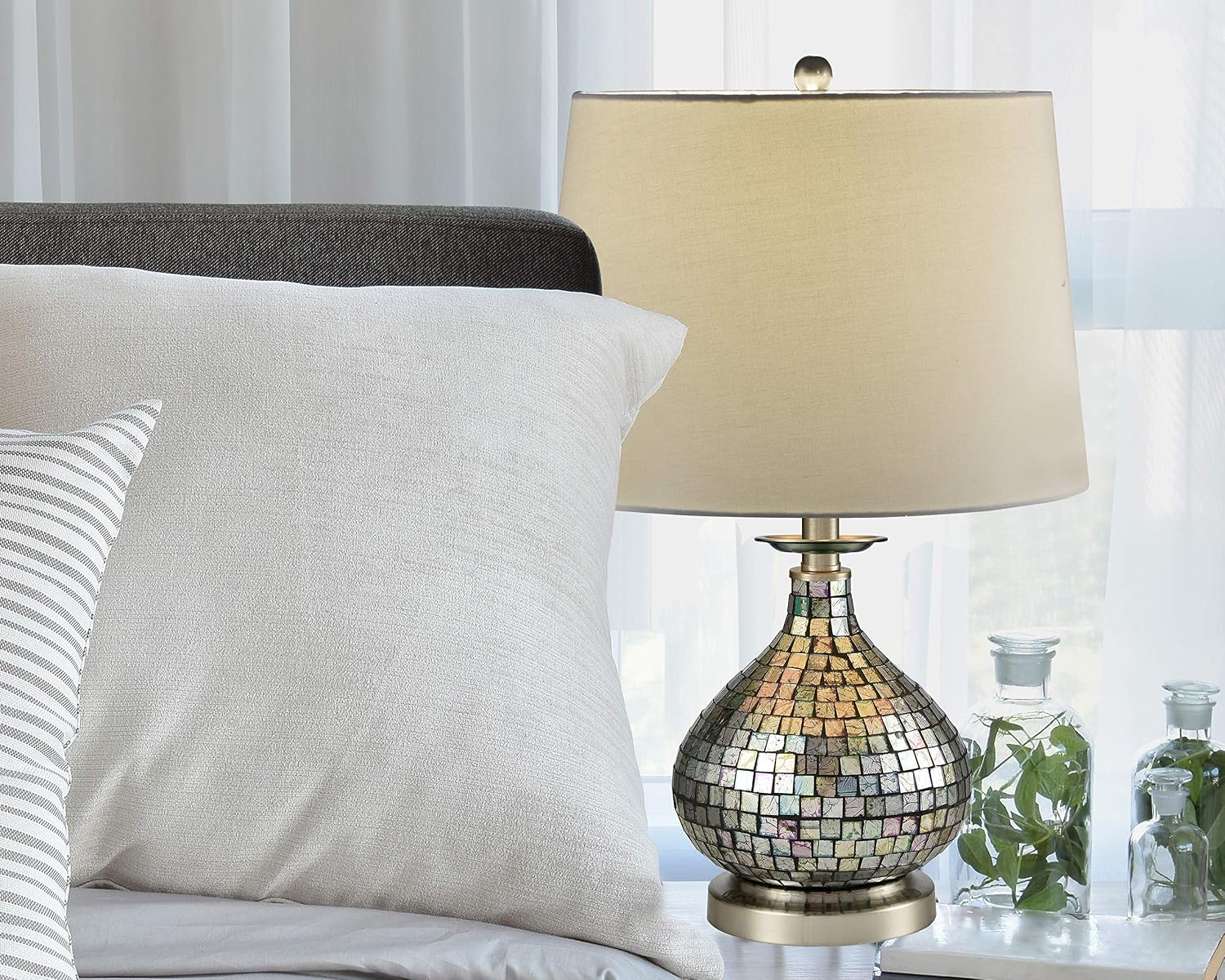 One-Day Sale: Up to 70% Off Springdale by Dale Tiffany SAT16165 Earlstoke Mosaic Hand Blown Art Glass Table Lamp, Brushed Nickel