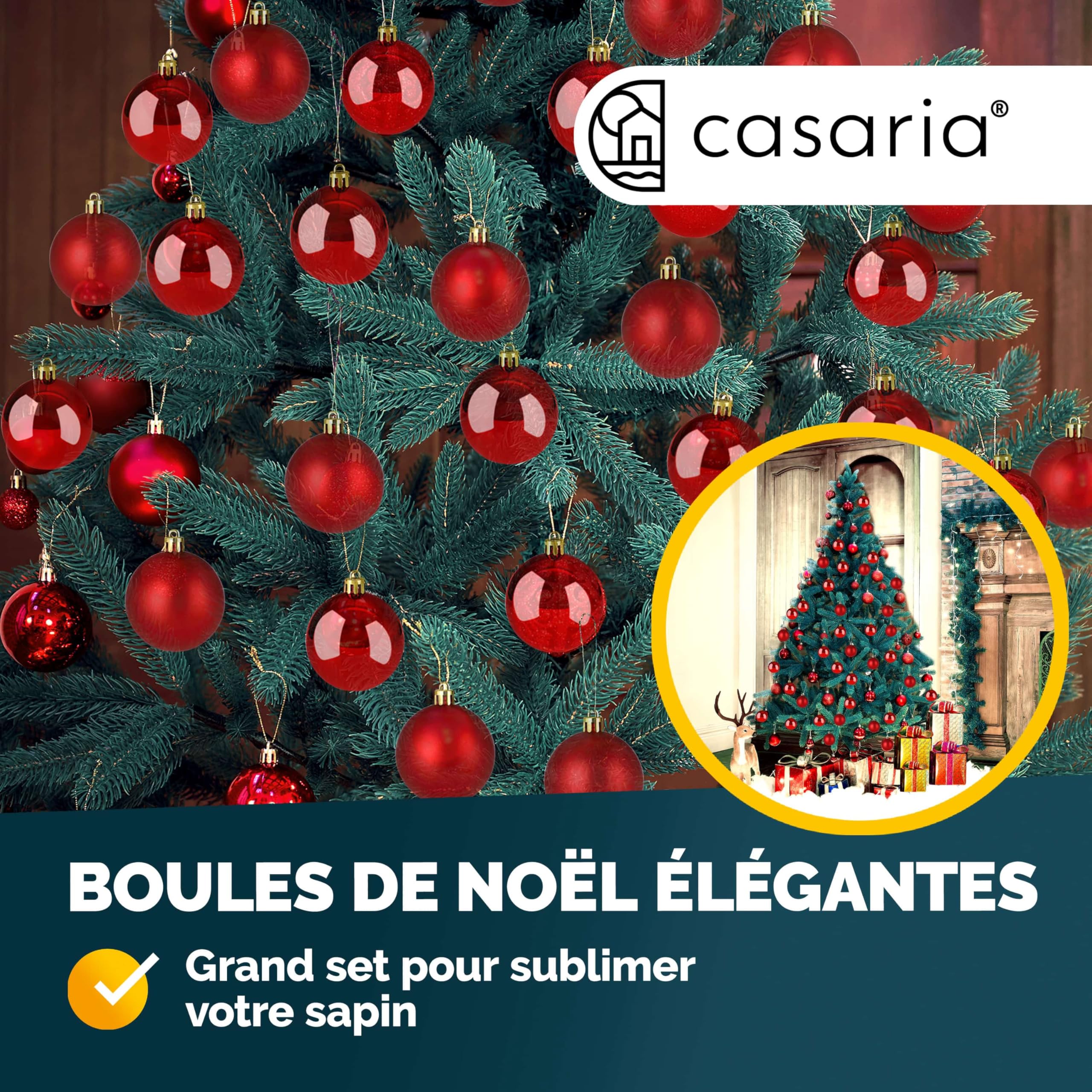 Deuba Lot de 54 Boules de Noël en Plastique Robuste Décoration de Noël intérieur extérieur Décoration pour Sapin Rouge