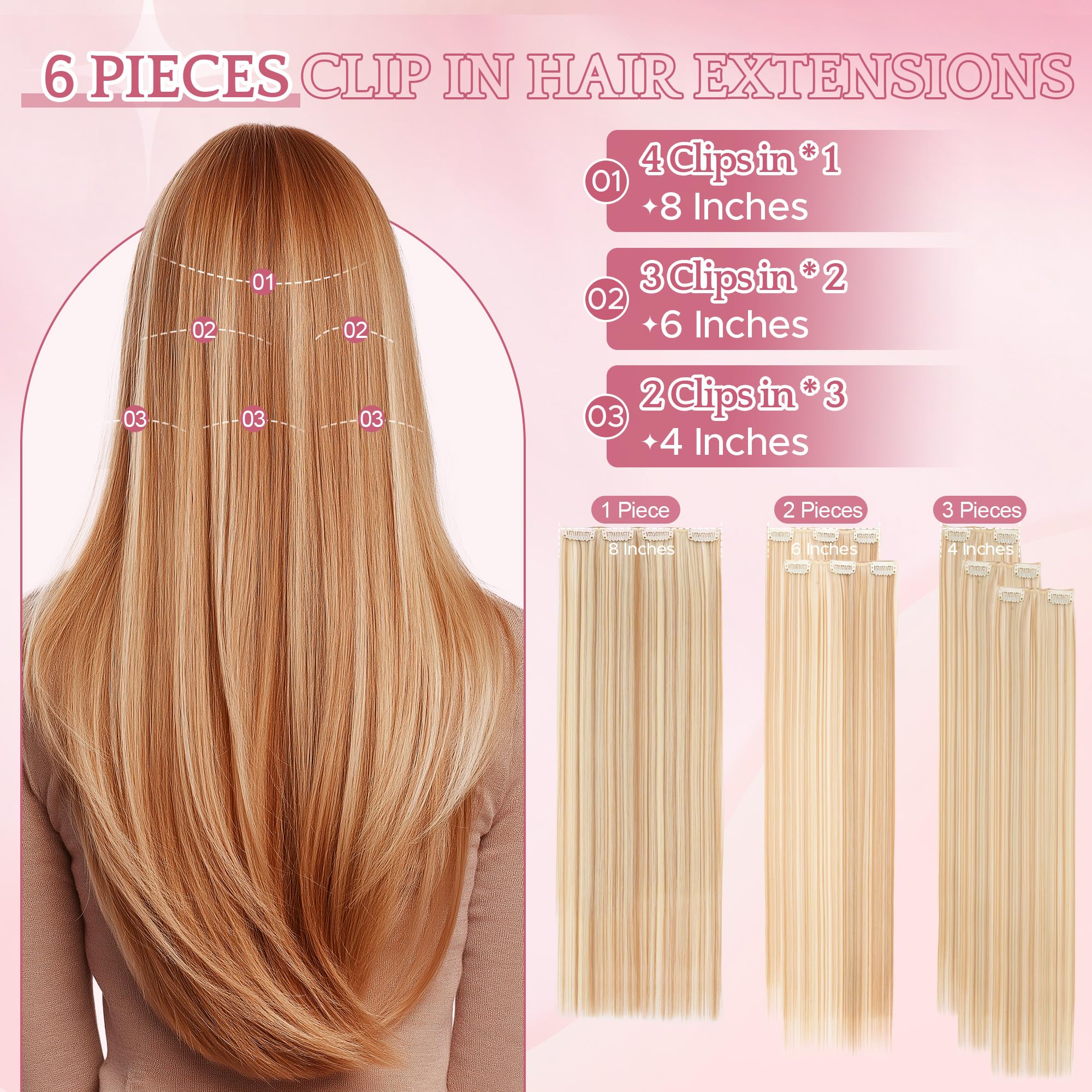 SEGO Clip In Hair Extensions 24 Inch 6PCS Thick Clip In Hair Hairpieces 150g Long Straight Hair Extension Synthetic Full Head for Women H39 - Image 3
