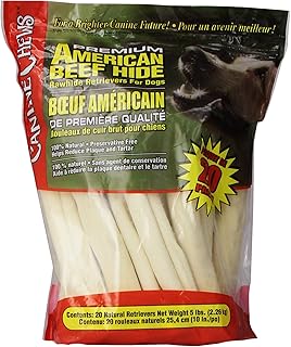 Canine Chews Premium American Beef Hide Natural Rawhide 20 Pack 10 Inches