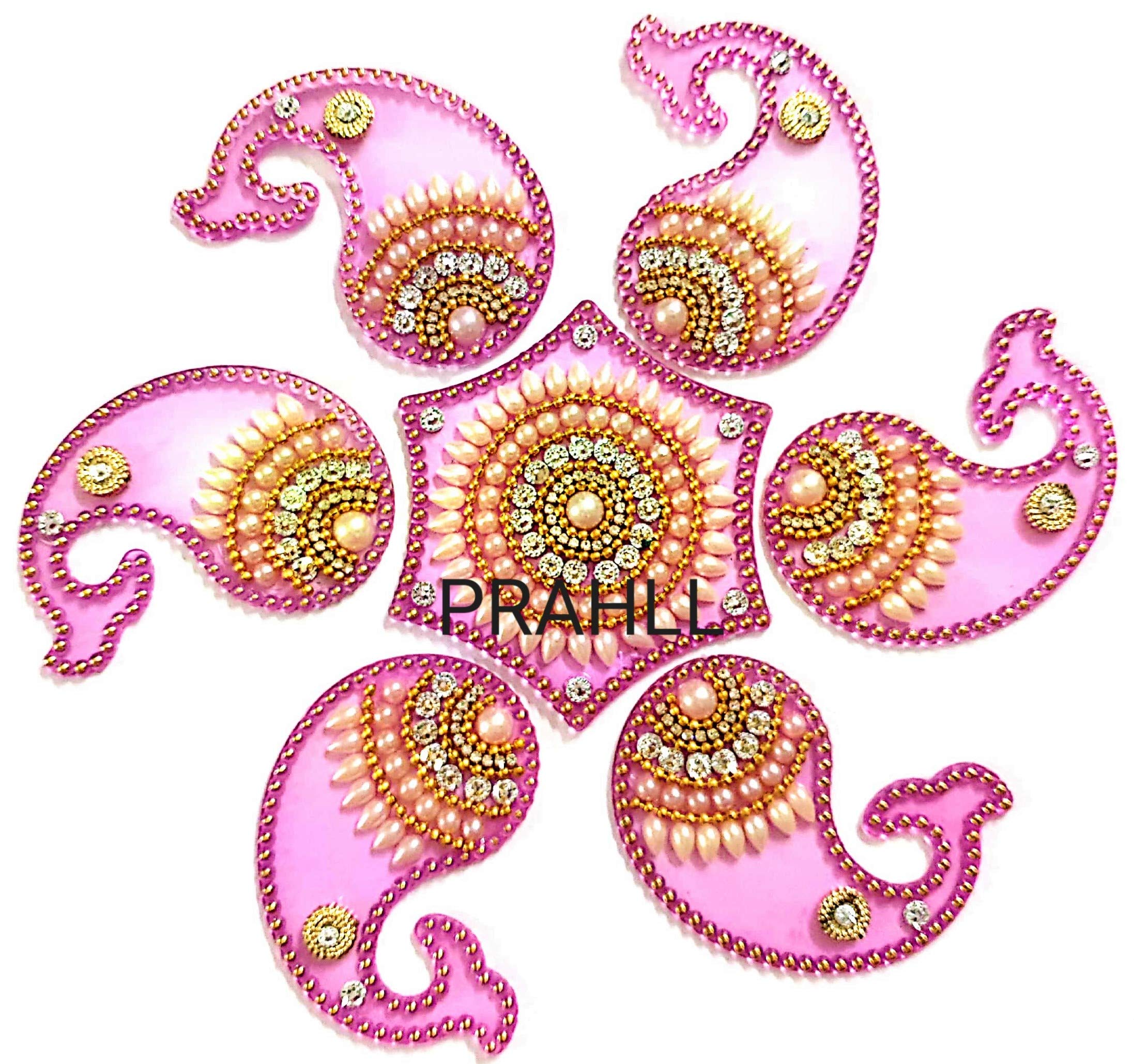Mango Shape Reusable Acrylic Rangoli for Floor and Wall Decoration for Diwali and Puja Functions (Baby Pink) - Set of 7 Pieces