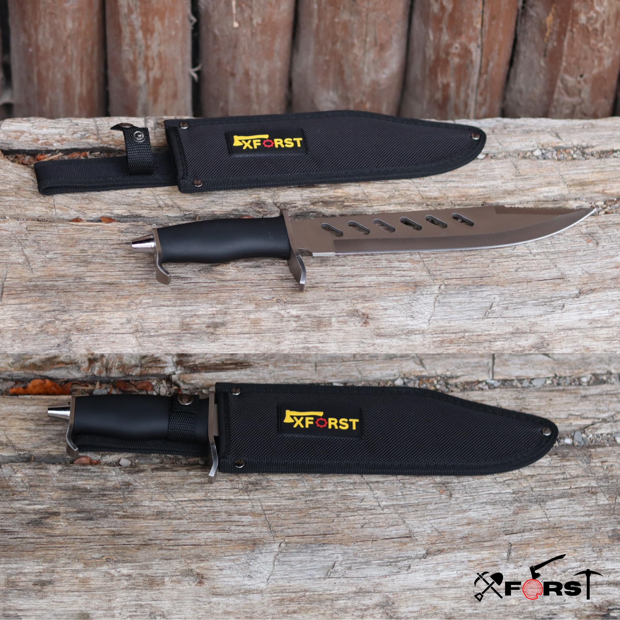 Xforst Rambo Machete - Hochwertiges Outdoor Survival Messer 38 cm Gesamtlänge, Kunststoffgriff und Aufbewahrungsscheide aus Oxford-Stoff
