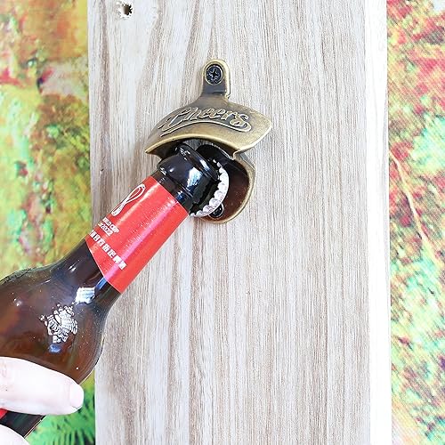 Miniatura 8 de Abridor magnético de botellas de cerveza Cheers para montar en la pared, con imanes, bronce antiguo, abridor de tapa de cerveza magnético (paquete