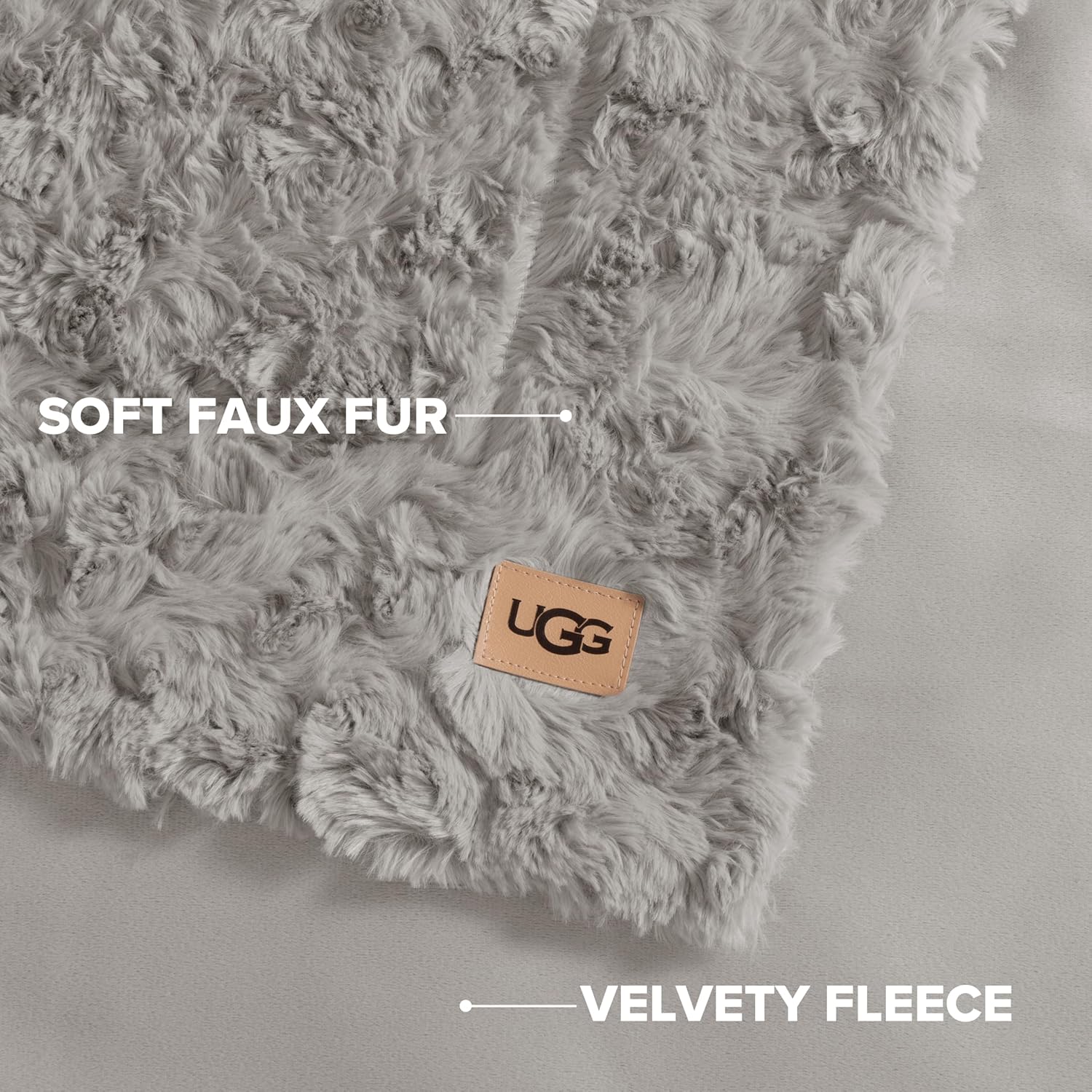UGG Adalee Faux Fur King Size Blanket, Warm Cozy Blanket, Extra Large Throw for Sofa, Bedding for California King Size Bed, Cute Room Decor, 110" x 90", Seal Grey
