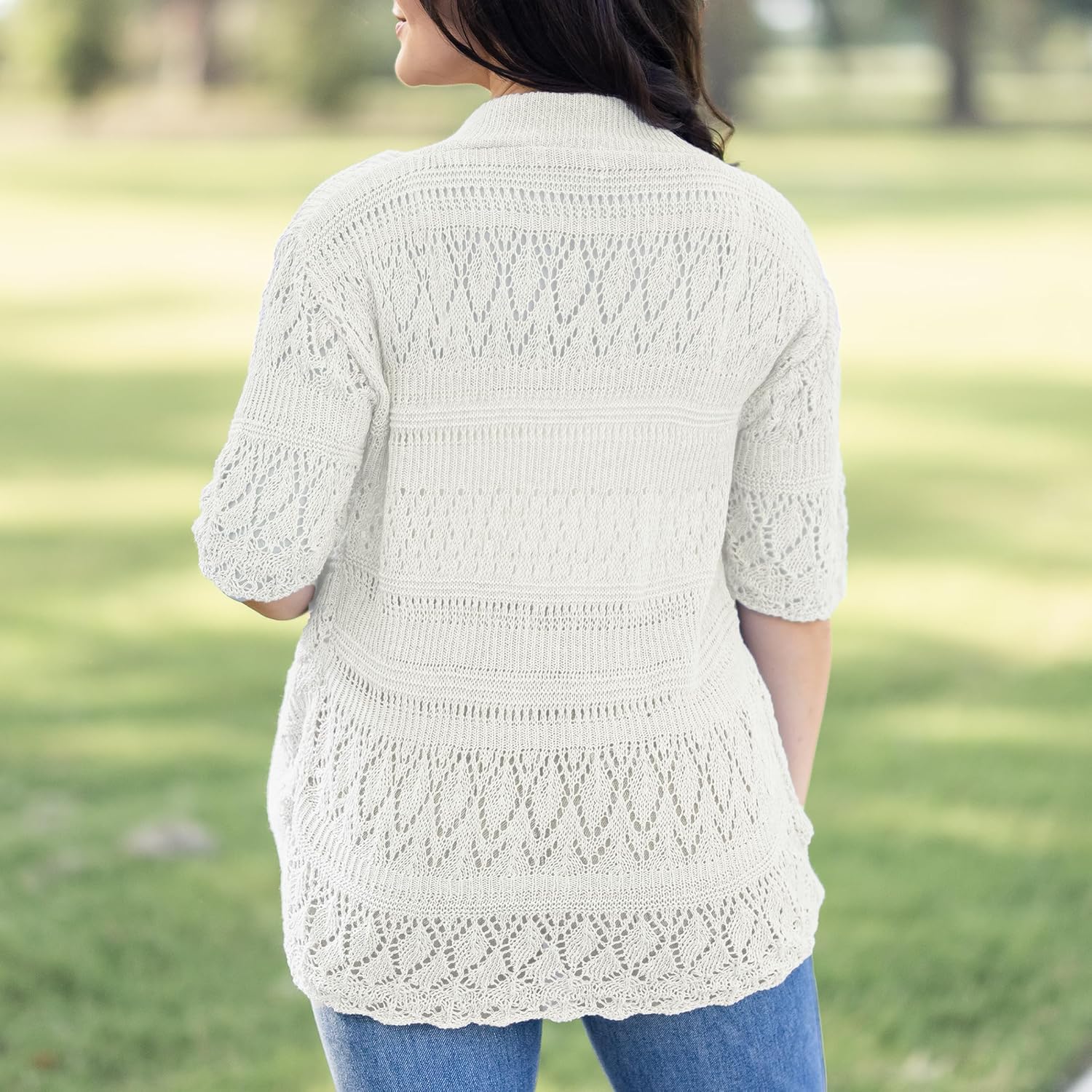 Loxdonz Women's Short Sleeve Crochet Knitted Bolero Shrug Cardigan Cropped Sweater - Image 3