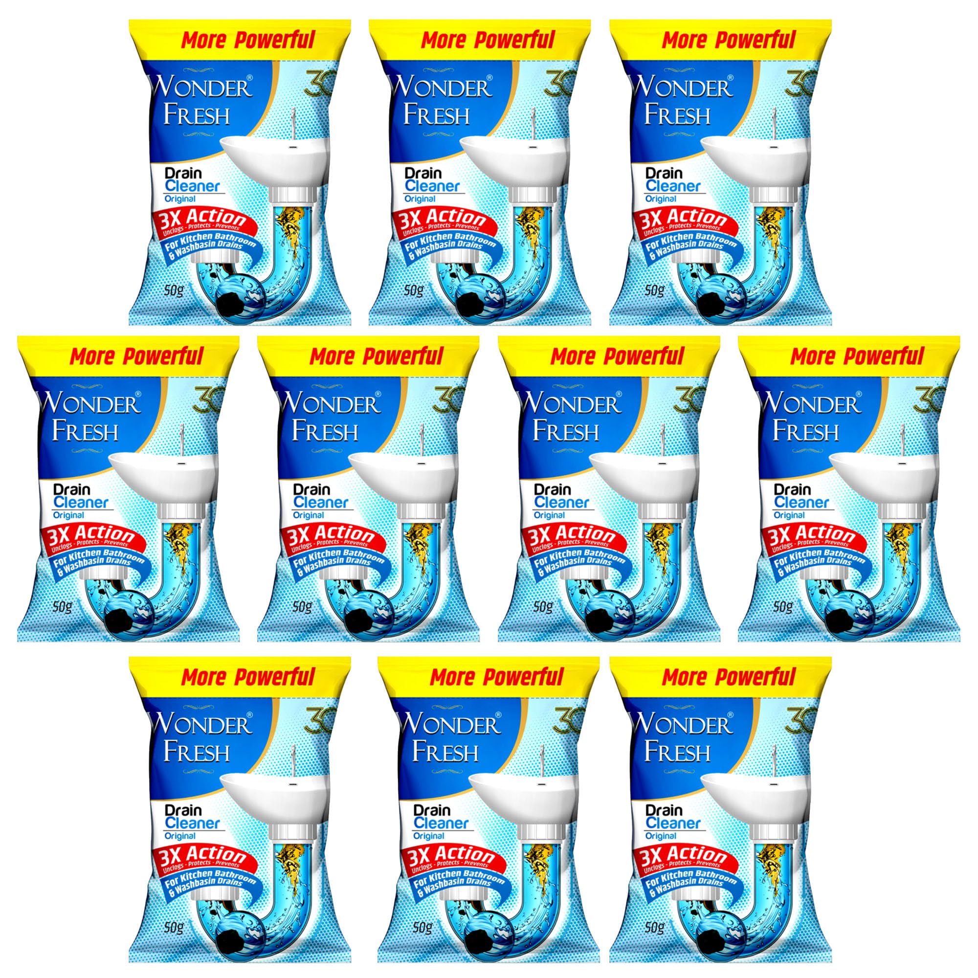 Drain Cleaner Drain Cleaner High Strength Pipe Clearing Compound Pack of 10 50gm Unit Each Water Pipe Line Block Remover Suitable For Long Pipelines Caustic Soda Drainage Cleaner Powder-image-1