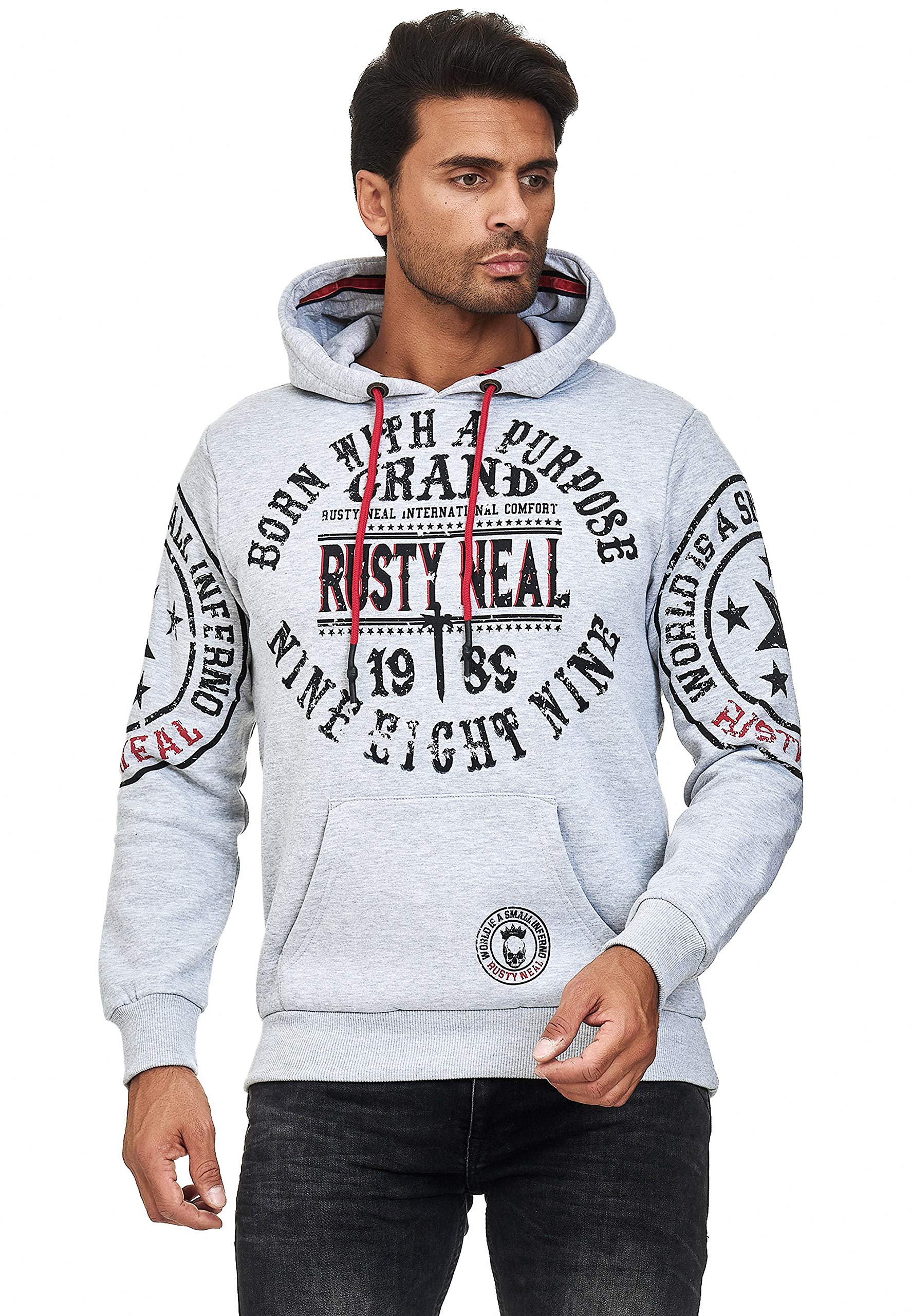 Rusty Neal Bluza męska z kapturem rozpinana z długim rękawem bluza z kapturem Streetwear 078, szary, S