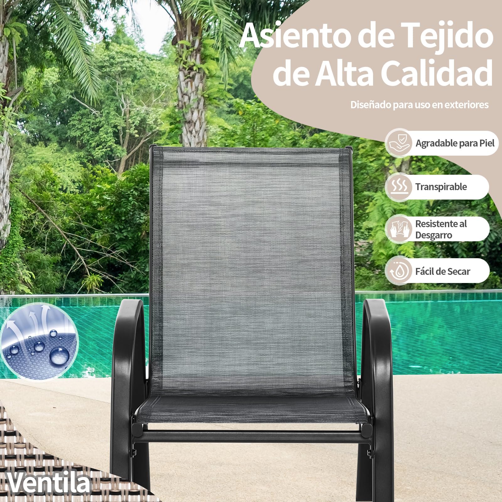 COSTWAY 2 Mecedoras para Jardin Exterior con Asiento Textilene, Balanceo Suave, 91 x 62 x 86 cm, Carga 150kg, para Terraza Patio (Gris)