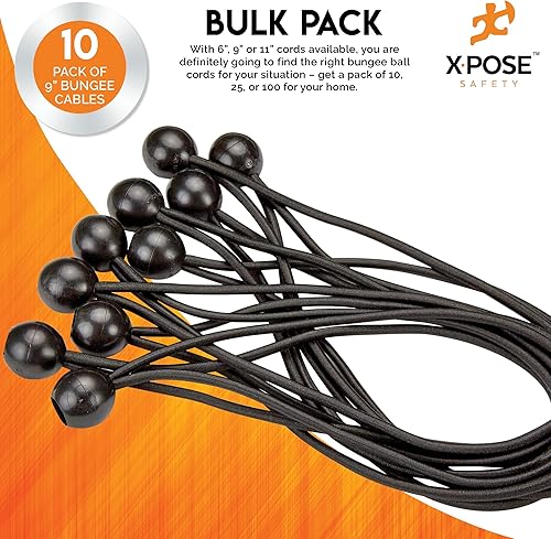 Miniatura 40 de Xpose Safety Cuerdas elásticas de bolas de 6 pulgadas, paquete de 10 cuerdas elásticas resistentes de colores surtidos en blanco y negro con lazos