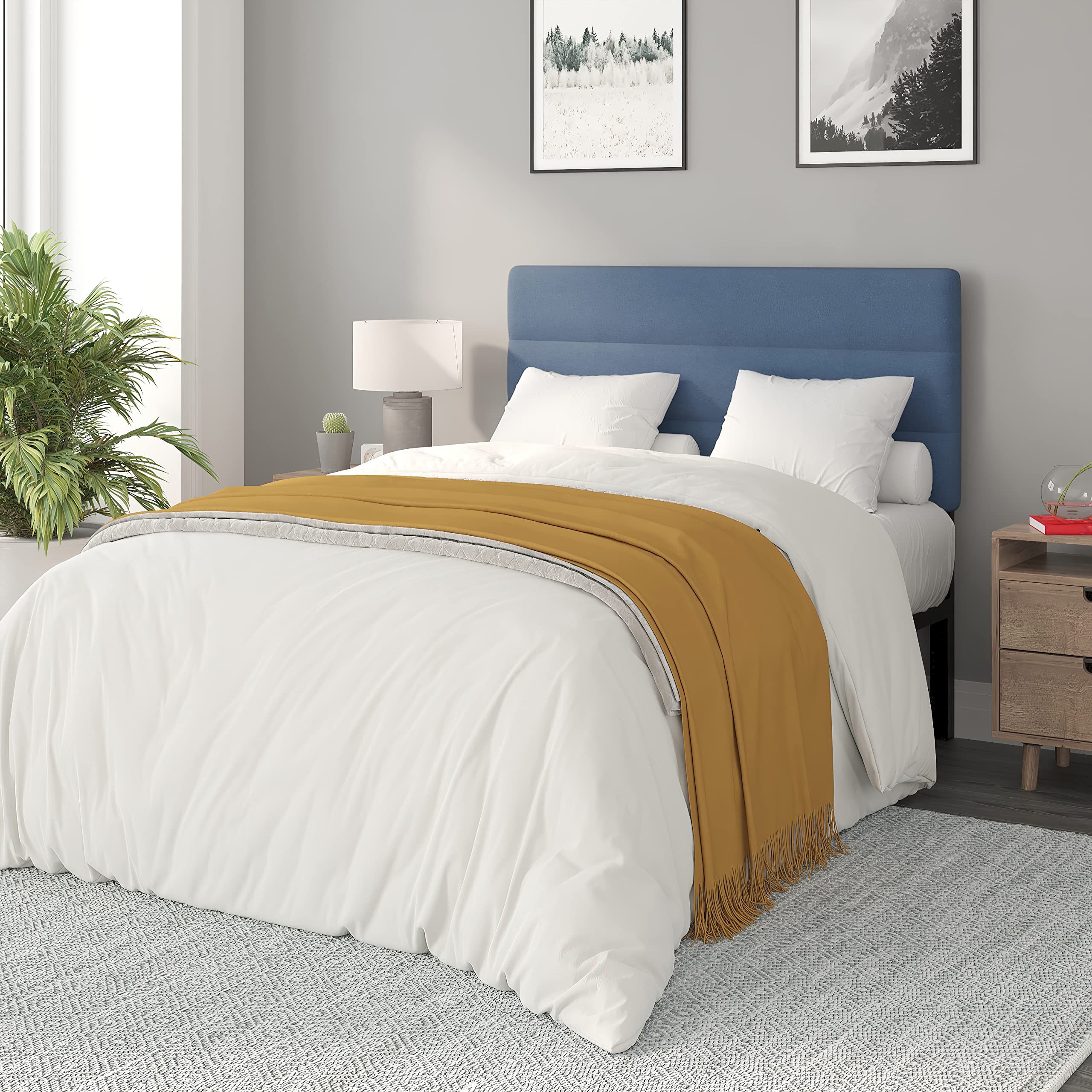 flash furniture paxton upholstered headboard - channel stitched blue fabric upholstery - full - adjustable height from 44.5" to 57.25" from floor